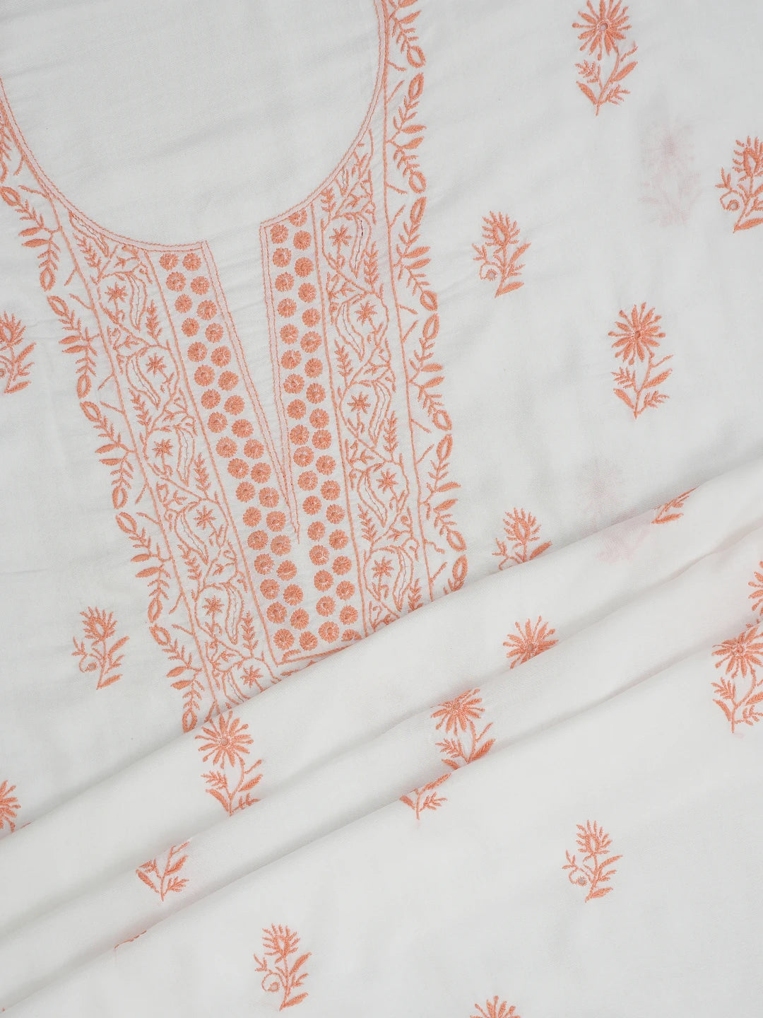 Ada Hand Embroidered White Modal Lucknowi Chikankari Unstitched Kurta Dupatta Set 01A392264