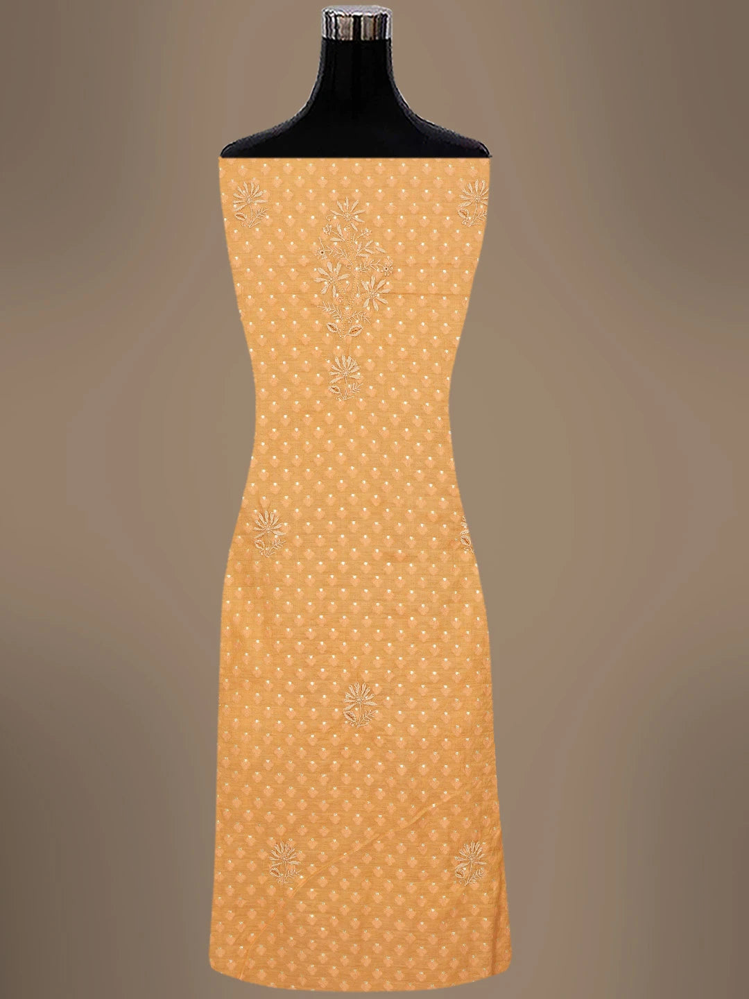 Ada Hand Embroidered Copper Brown Chanderi Lucknowi Chikankari Unstitched Kurta Dupatta Set 01A584676
