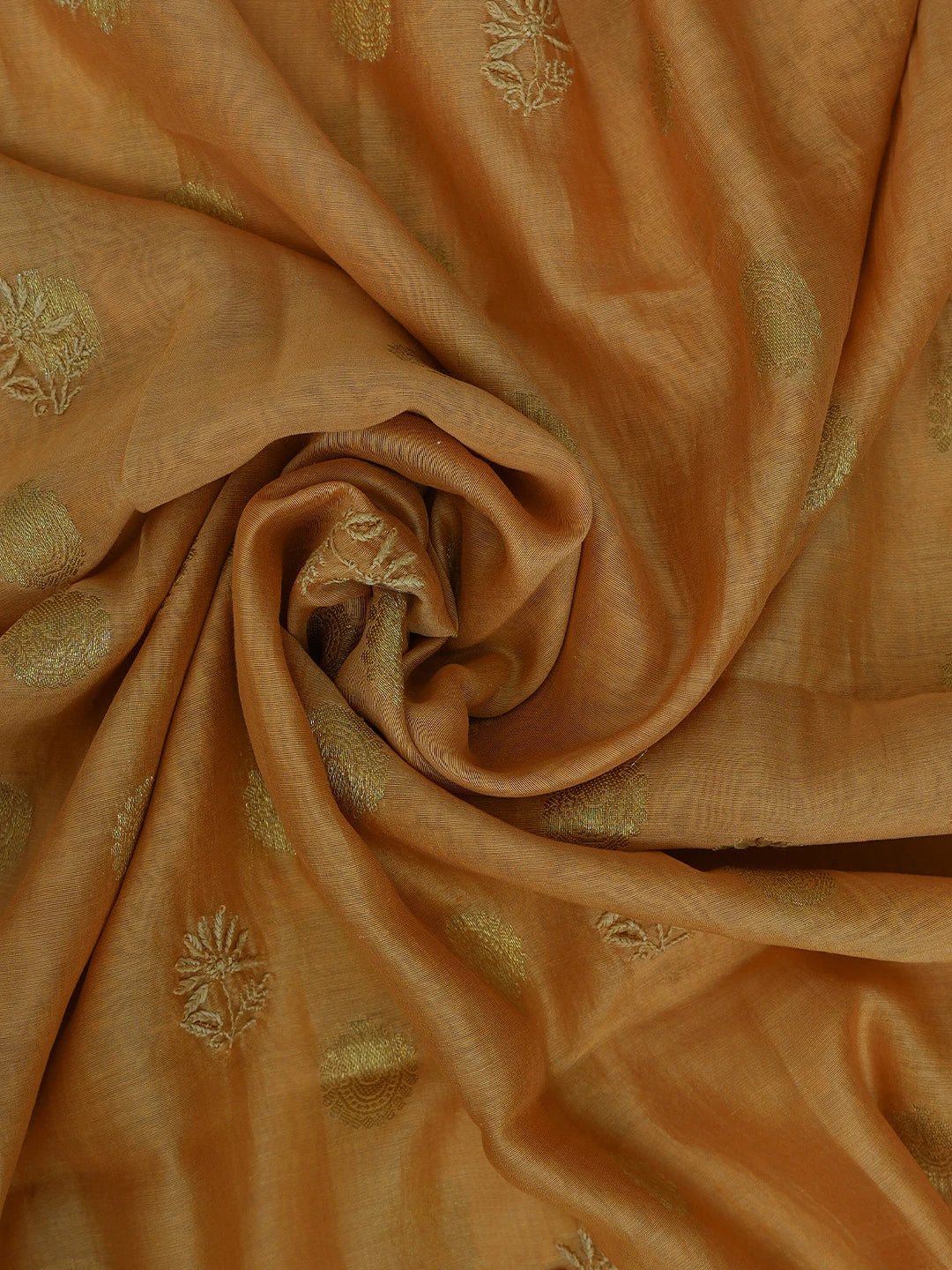 Ada Hand Embroidered Copper Brown Chanderi Lucknowi Chikankari Unstitched Kurta Dupatta Set 01A584676