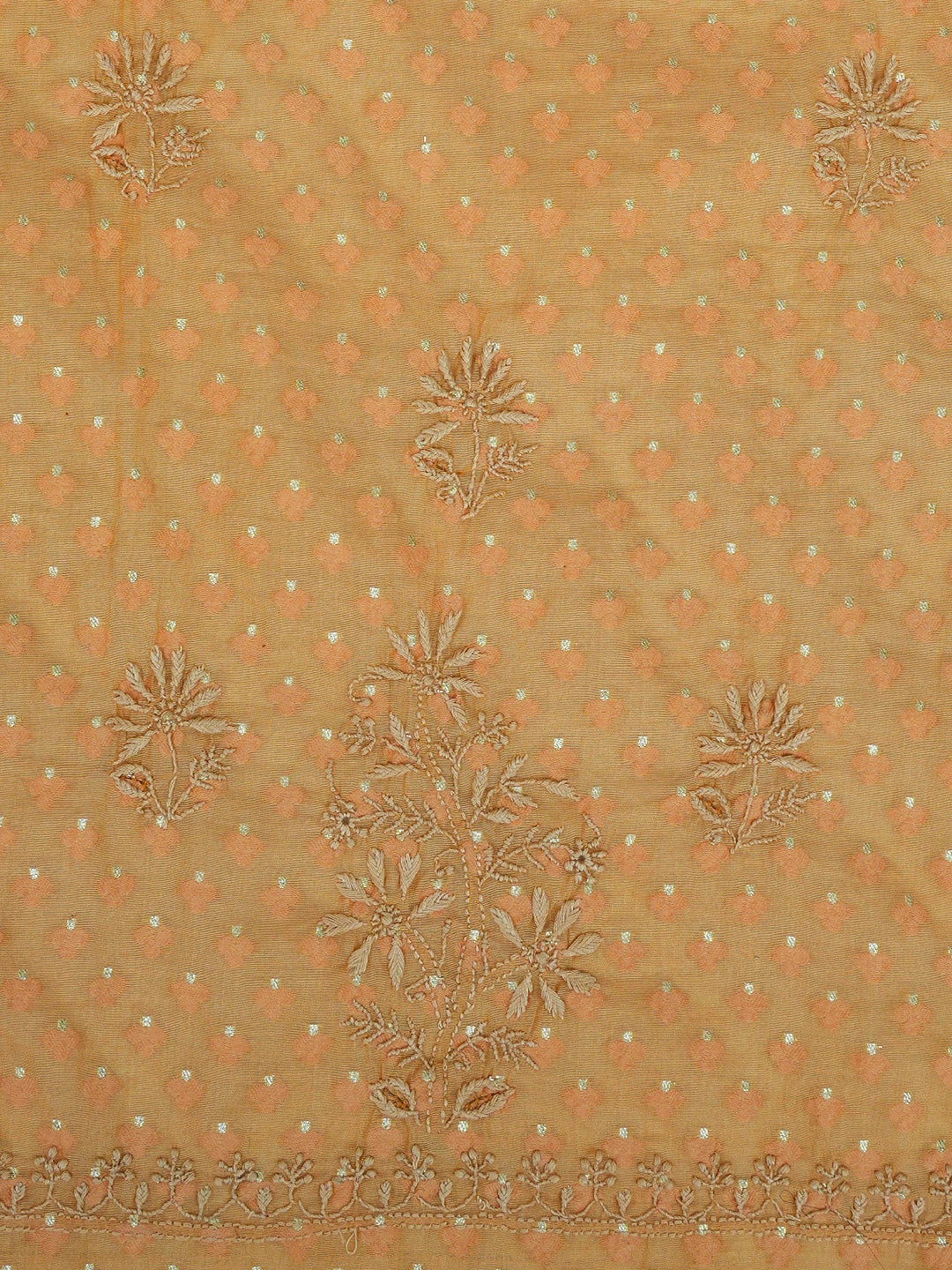 Ada Hand Embroidered Copper Brown Chanderi Lucknowi Chikankari Unstitched Kurta Dupatta Set 01A584676