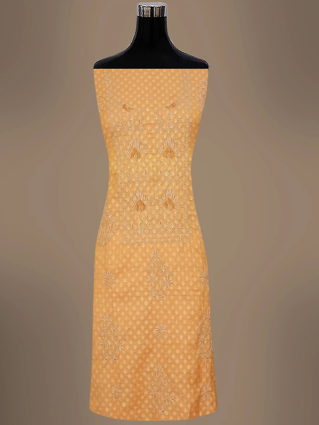 Ada Hand Embroidered Copper Brown Chanderi Lucknowi Chikankari Unstitched Kurta Dupatta Set 01A584676