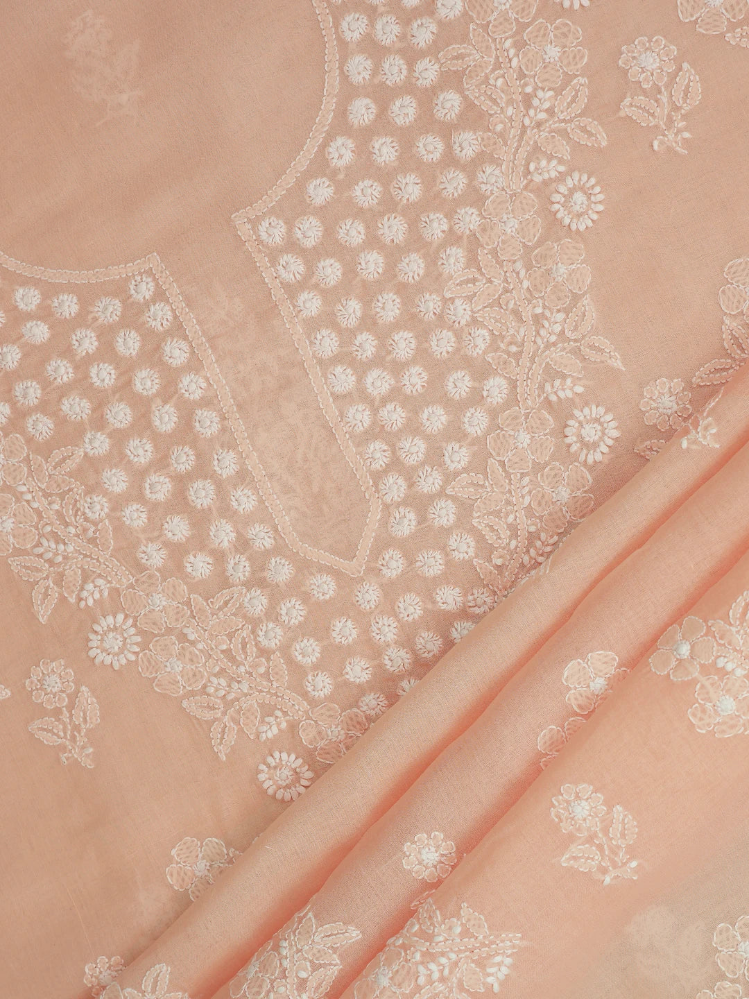 Ada Hand Embroidered Cryola Peach Cotton Lucknowi Chikankari Unstitched Suit Piece 01A670267