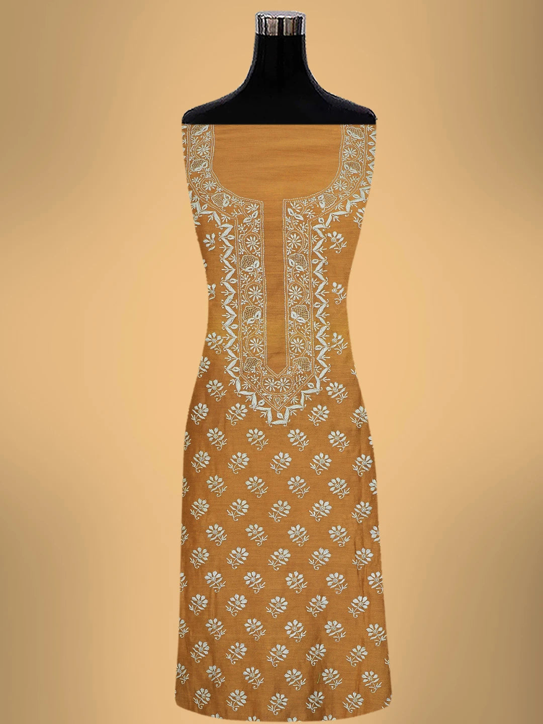 Ada Hand Embroidered Brown Chanderi Lucknowi Chikankari Unstitched Kurta Dupatta Set 01A680092
