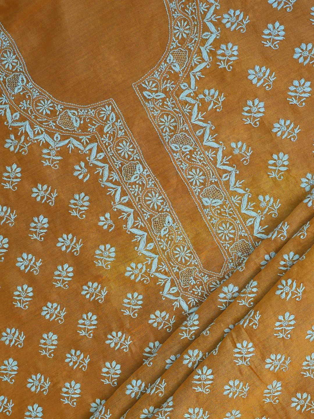 Ada Hand Embroidered Brown Chanderi Lucknowi Chikankari Unstitched Kurta Dupatta Set 01A680092