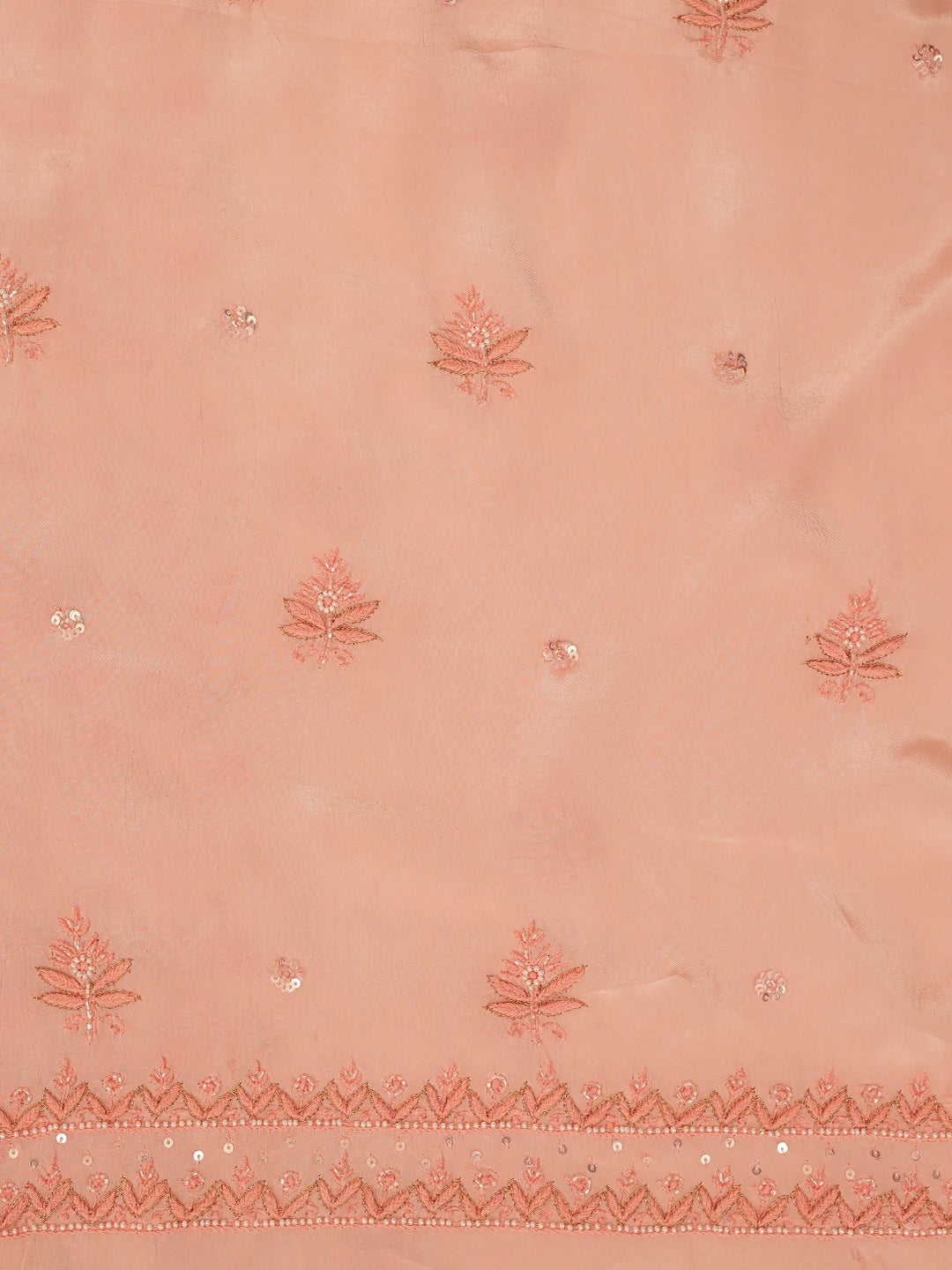 Ada Hand Embroidered Creamy Peach Muslin Lucknowi Chikankari Unstitched Suit Piece with Cutdana and Sequinned Work 01A618380
