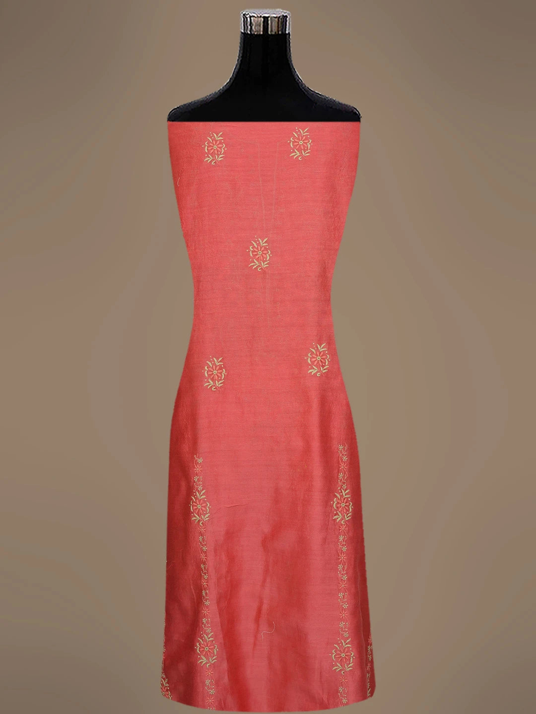 Ada Hand Embroidered Carrot Pink Chanderi Lucknowi Chikankari Unstitched Kurta Dupatta Set 01A689112