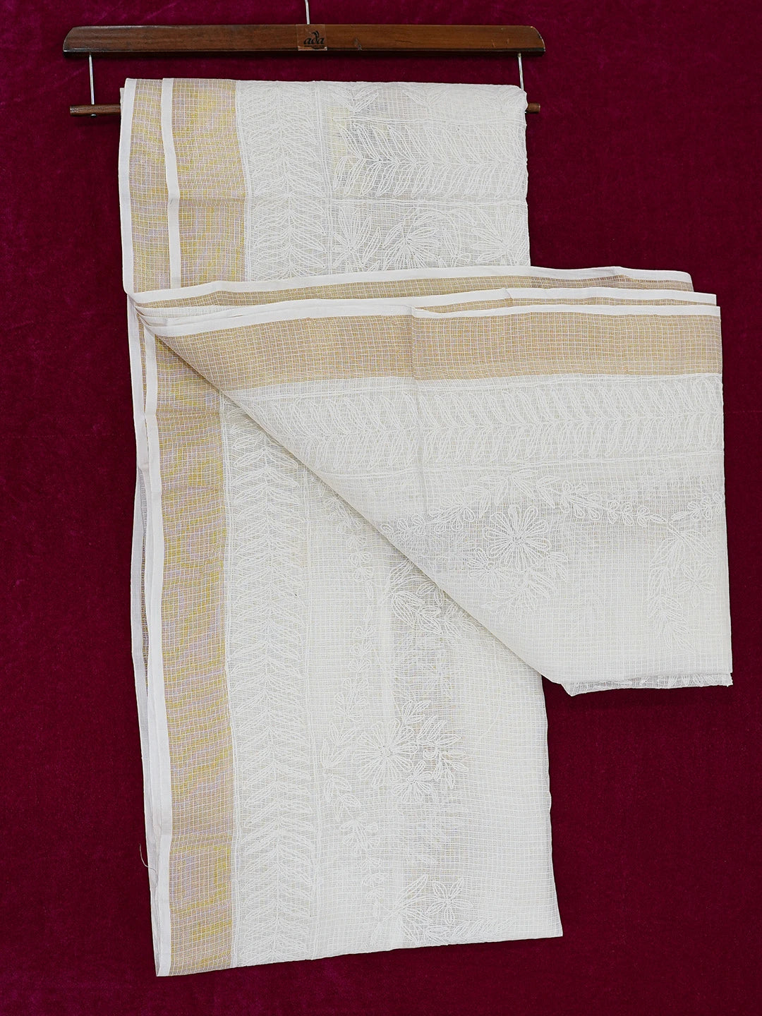 Ada Hand Embroidered White Kota Lucknowi Chikankari Saree and Blouse 01A711061
