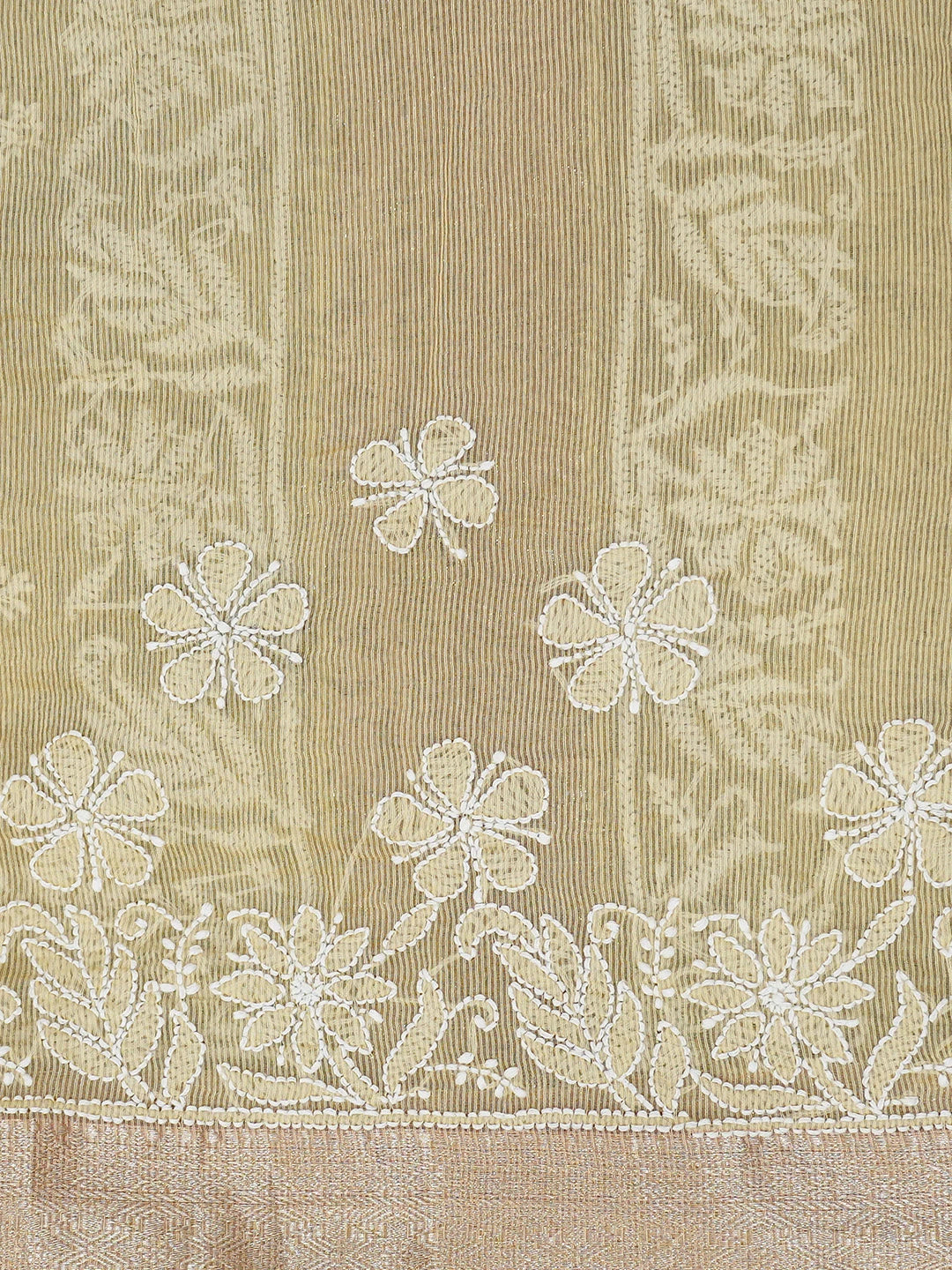 Ada Hand Embroidered Fawn Chanderi Lucknowi Chikankari Saree and Blouse 01A719804
