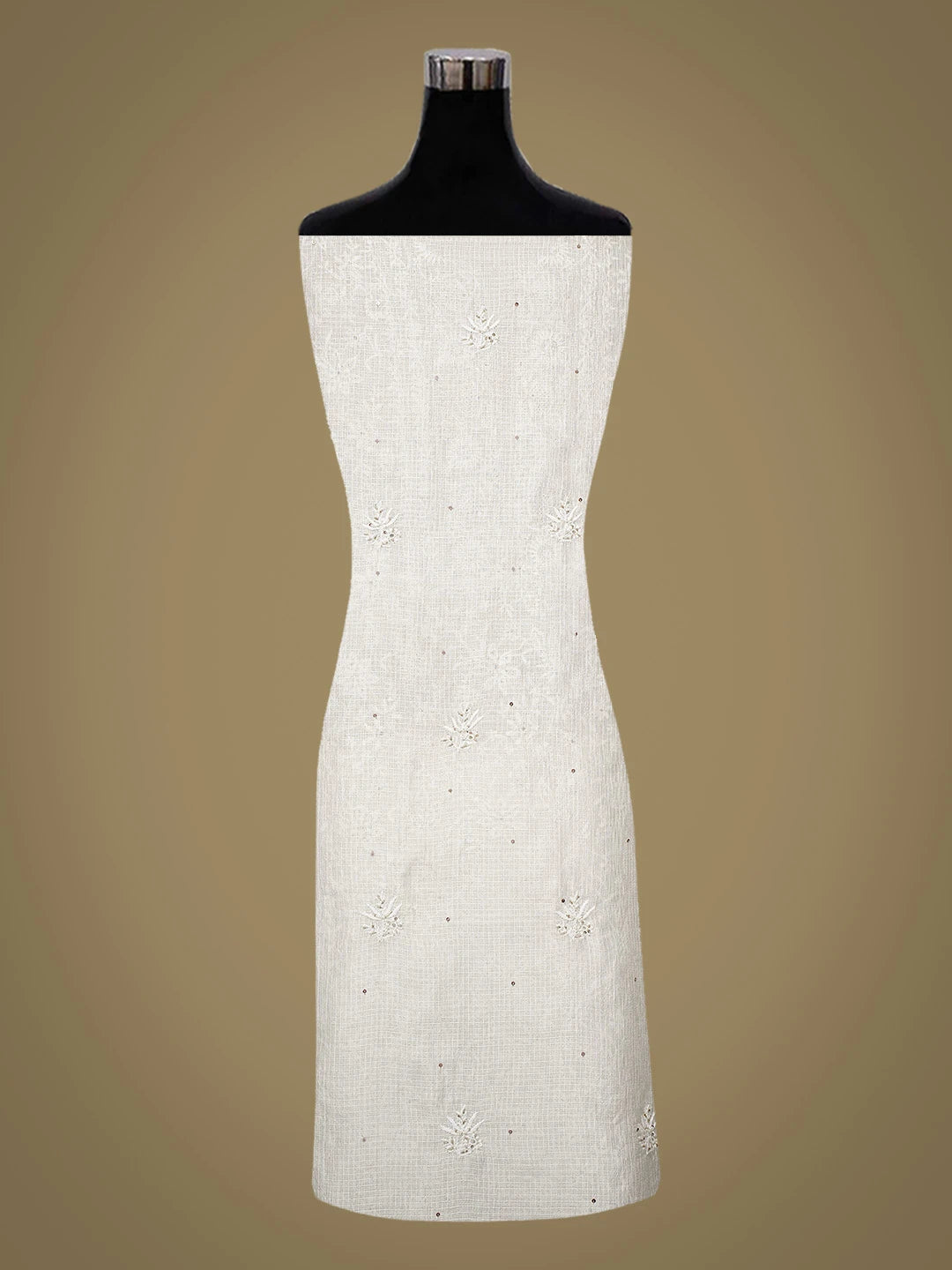 Ada Hand Embroidered White Kota Silk Lucknowi Chikankari Unstitched Kurta Dupatta Set With Pearl Work 01A664941