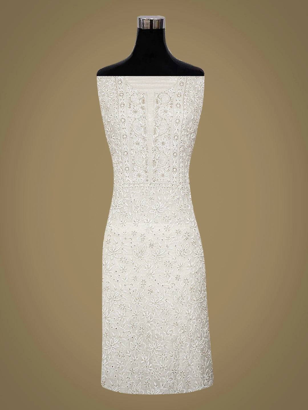 Ada Hand Embroidered White Kota Silk Lucknowi Chikankari Unstitched Kurta Dupatta Set With Pearl Work 01A664941
