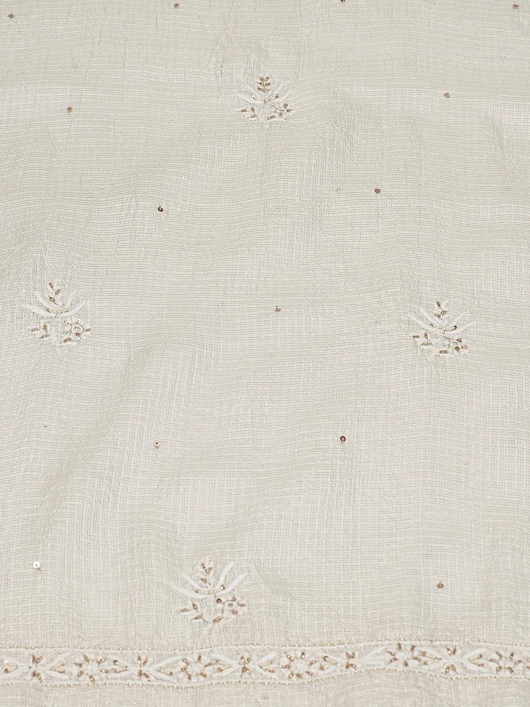 Ada Hand Embroidered White Kota Silk Lucknowi Chikankari Unstitched Kurta Dupatta Set With Pearl Work 01A664941