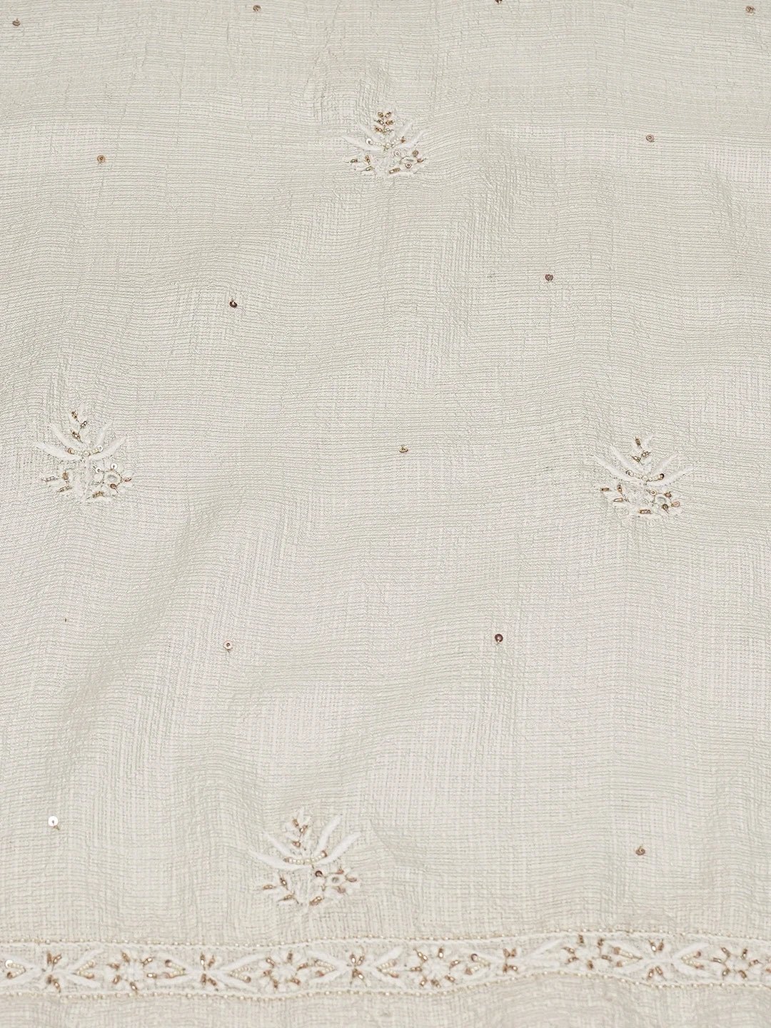 Ada Hand Embroidered White Kota Silk Lucknowi Chikankari Unstitched Kurta Dupatta Set With Pearl Work 01A664941