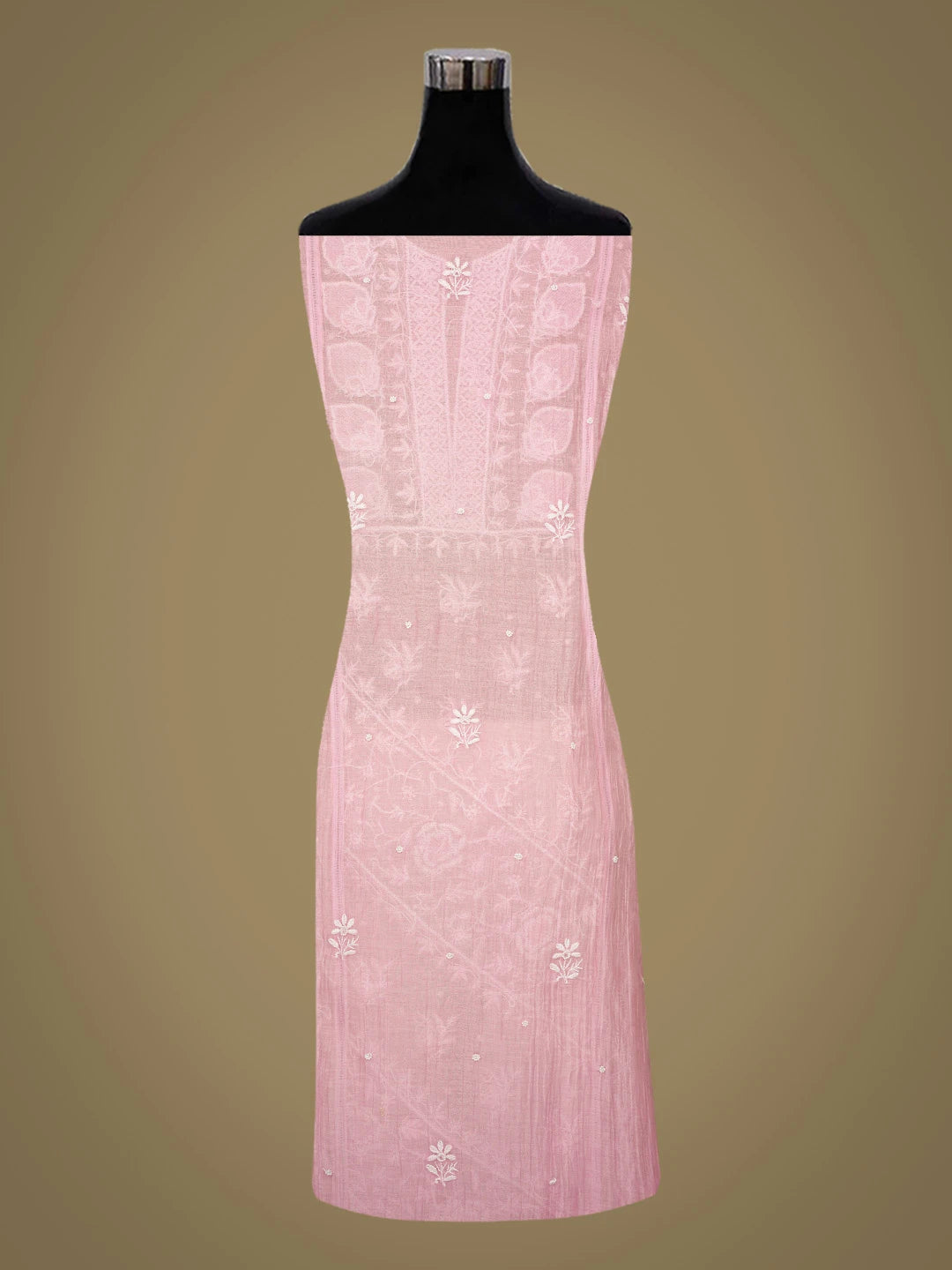 Ada Hand Embroidered Pink Chanderi Lucknowi Chikankari Semi-Stitched Kurta Dupatta Set With Pearl Work 01A700384