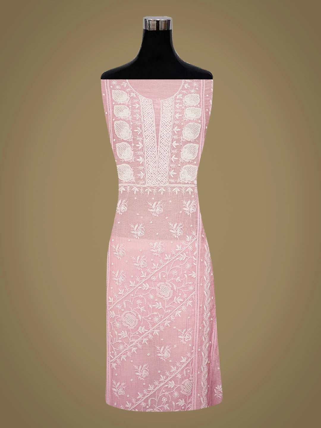Ada Hand Embroidered Pink Chanderi Lucknowi Chikankari Semi-Stitched Kurta Dupatta Set With Pearl Work 01A700384