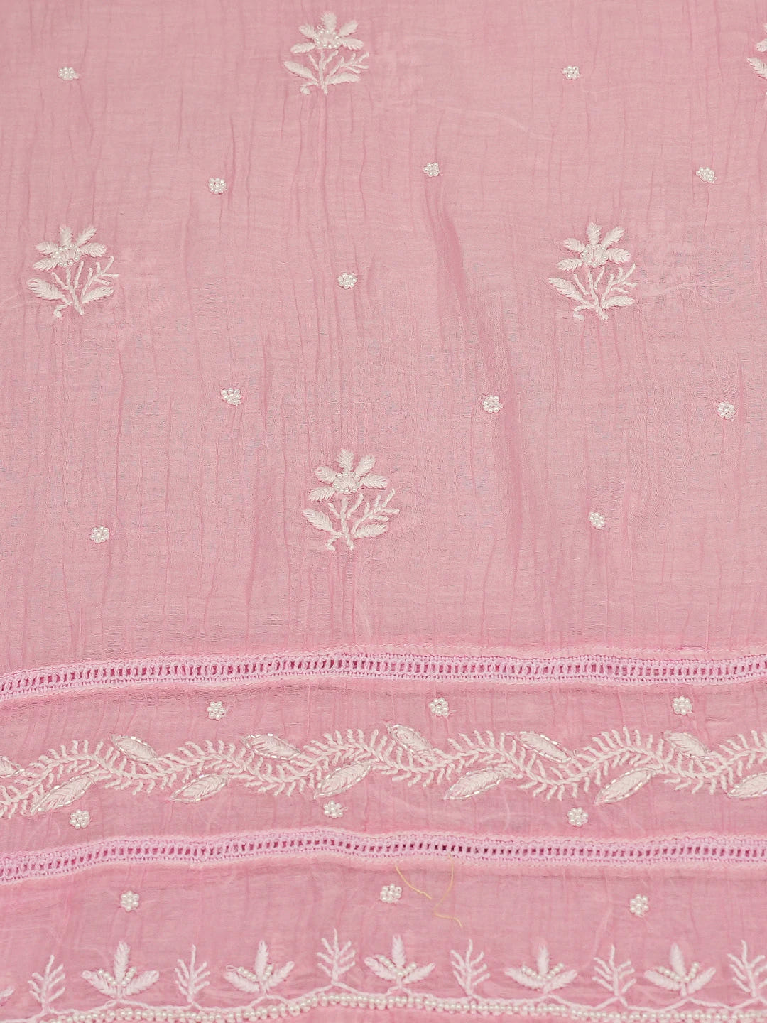 Ada Hand Embroidered Pink Chanderi Lucknowi Chikankari Semi-Stitched Kurta Dupatta Set With Pearl Work 01A700384