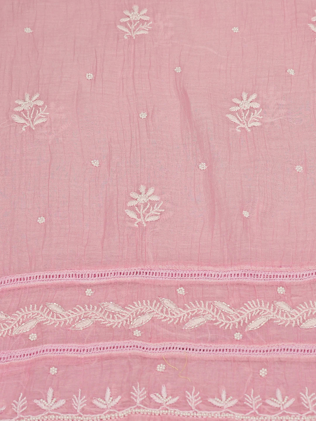 Ada Hand Embroidered Pink Chanderi Lucknowi Chikankari Semi-Stitched Kurta Dupatta Set With Pearl Work 01A700384