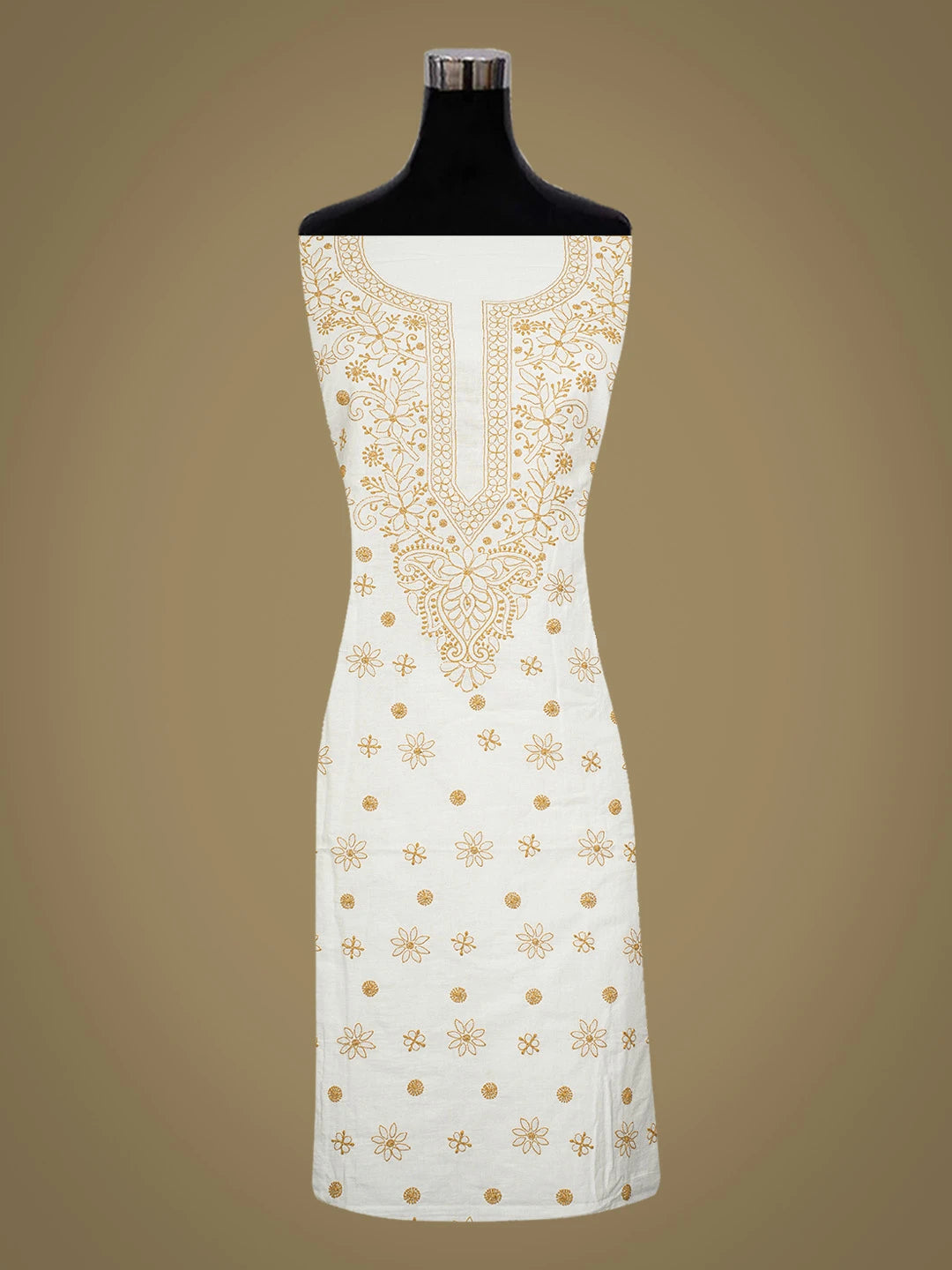 Ada Hand Embroidered White Cotton Lucknowi Chikankari Unstitched Kurta Piece 01A707635