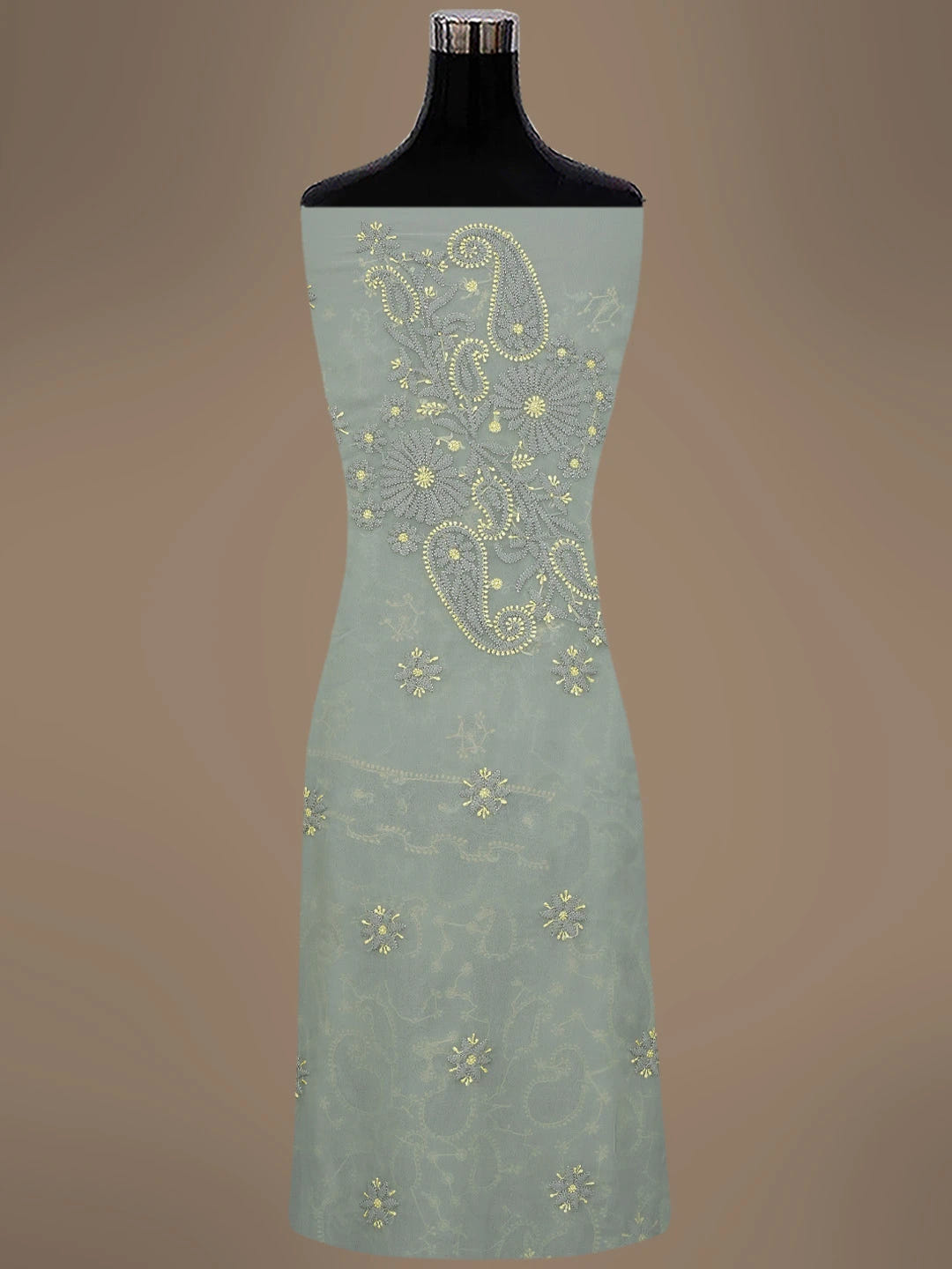 Ada Hand Embroidered Grey Georgette Lucknowi Chikankari Unstitched Suit Piece 01A711200