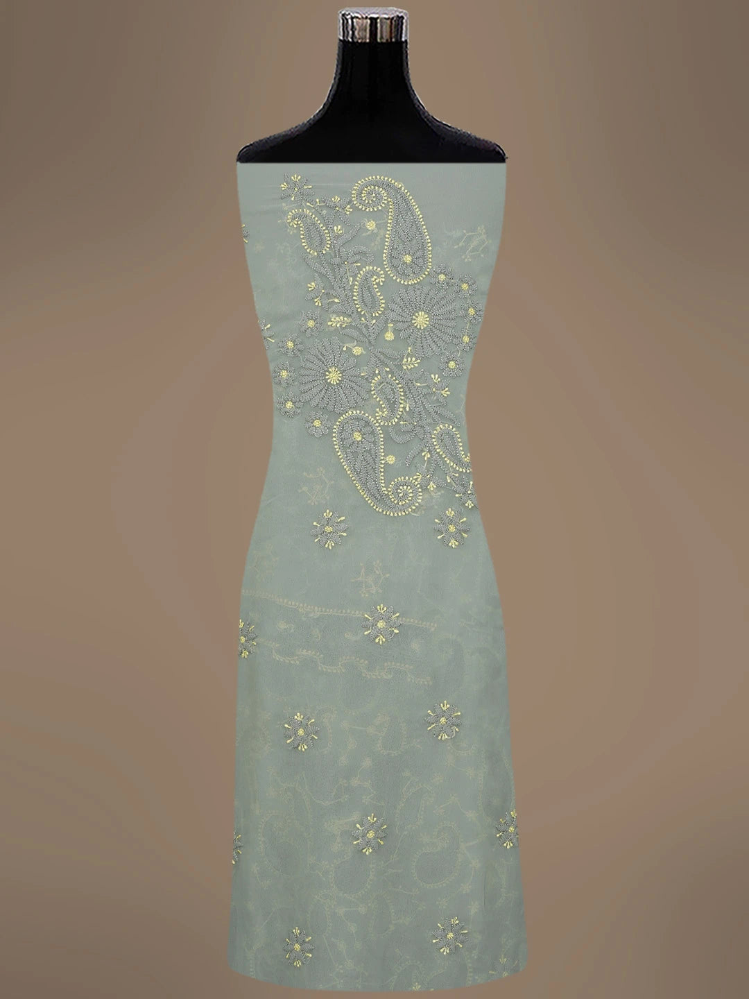 Ada Hand Embroidered Grey Georgette Lucknowi Chikankari Unstitched Suit Piece 01A711200