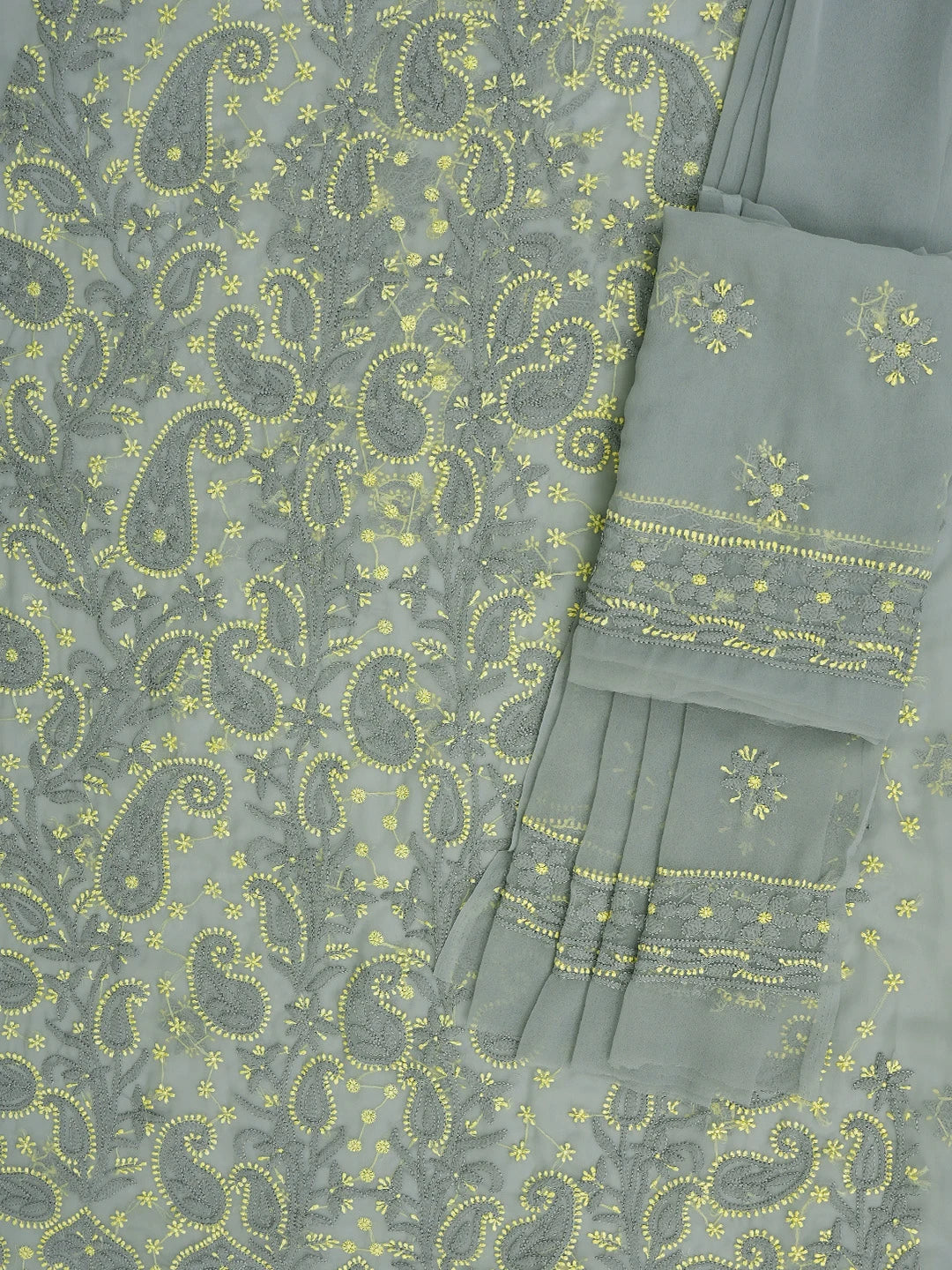Ada Hand Embroidered Grey Georgette Lucknowi Chikankari Unstitched Suit Piece 01A711200