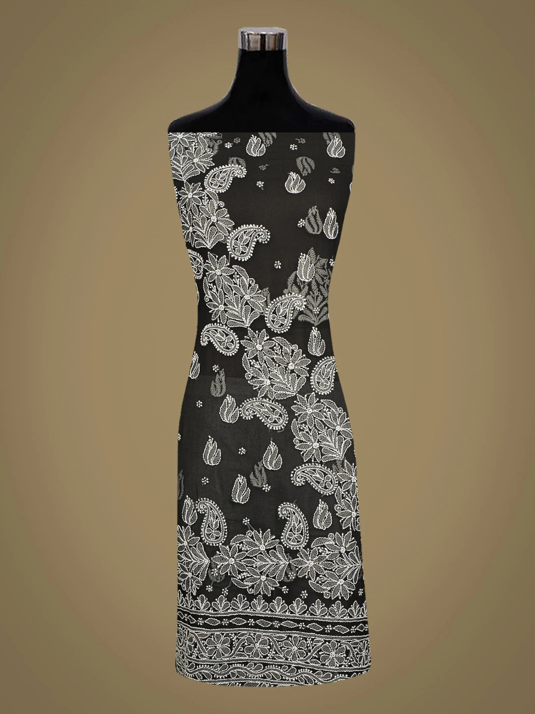 Ada Hand Embroidered Black Georgette Lucknowi Chikankari Unstitched Kurta Piece 01A678540