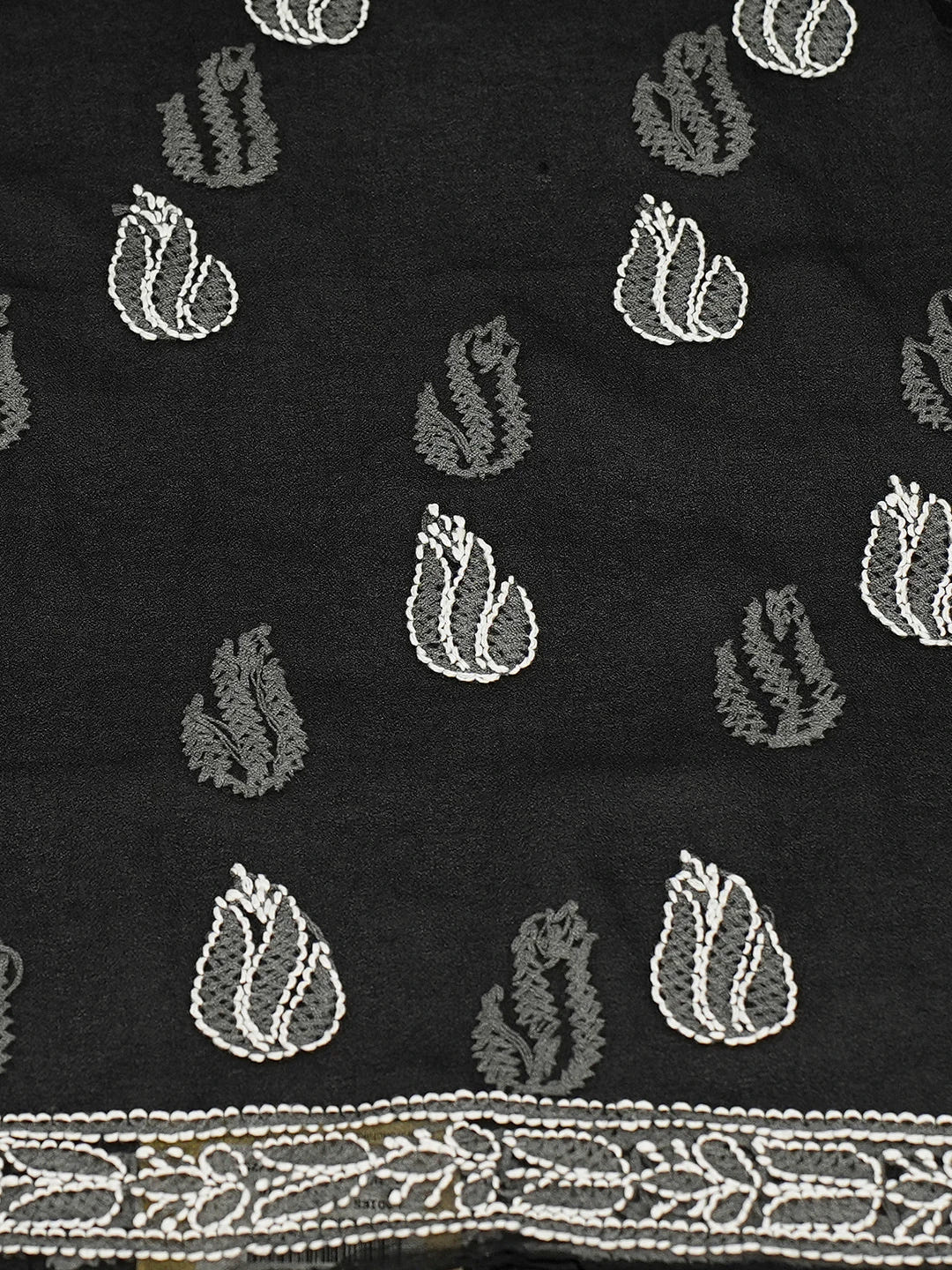 Ada Hand Embroidered Black Georgette Lucknowi Chikankari Unstitched Kurta Piece 01A678540