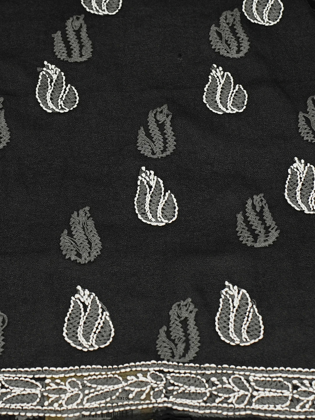 Ada Hand Embroidered Black Georgette Lucknowi Chikankari Unstitched Kurta Piece 01A678540