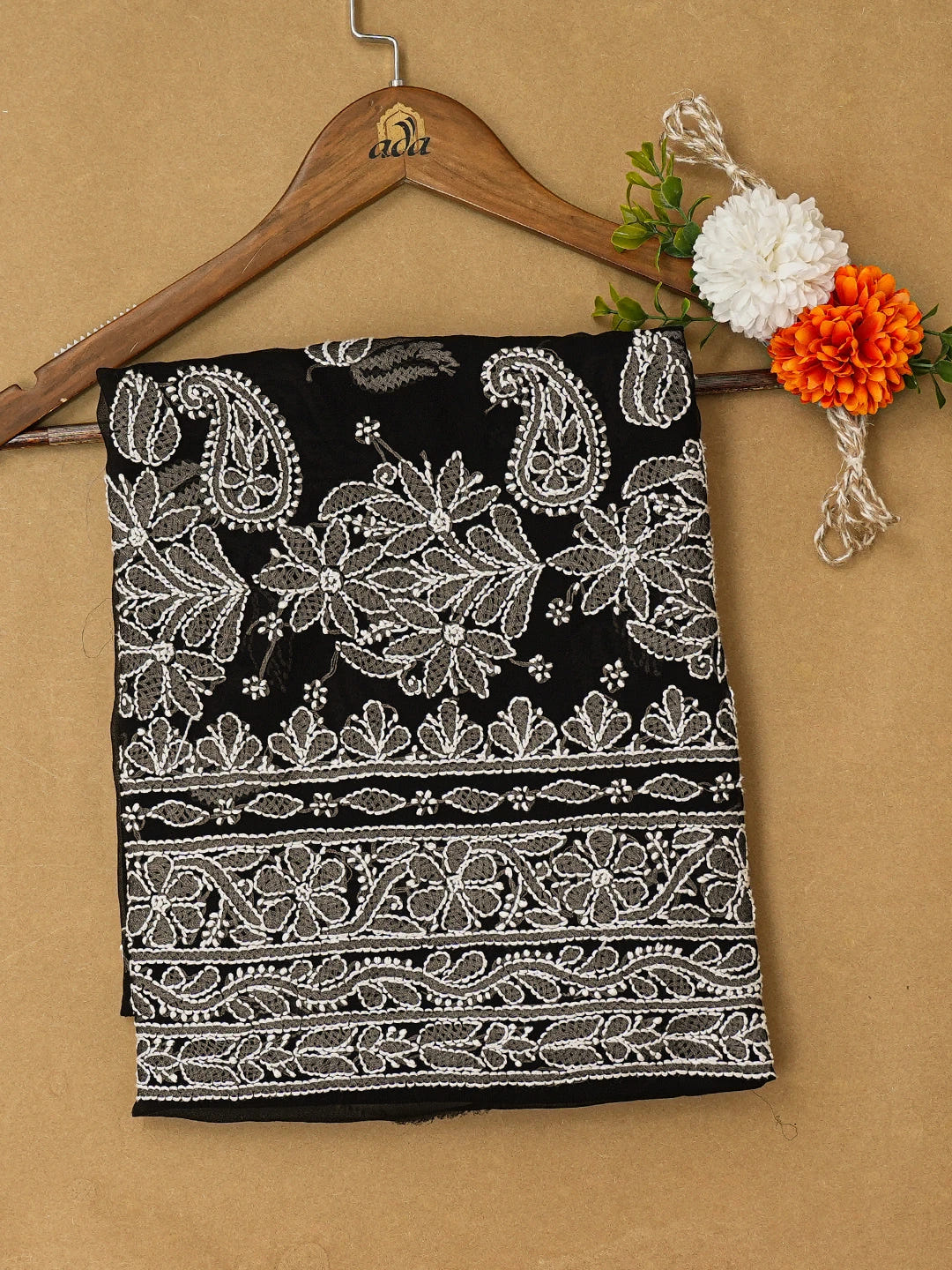 Ada Hand Embroidered Black Georgette Lucknowi Chikankari Unstitched Kurta Piece 01A678540