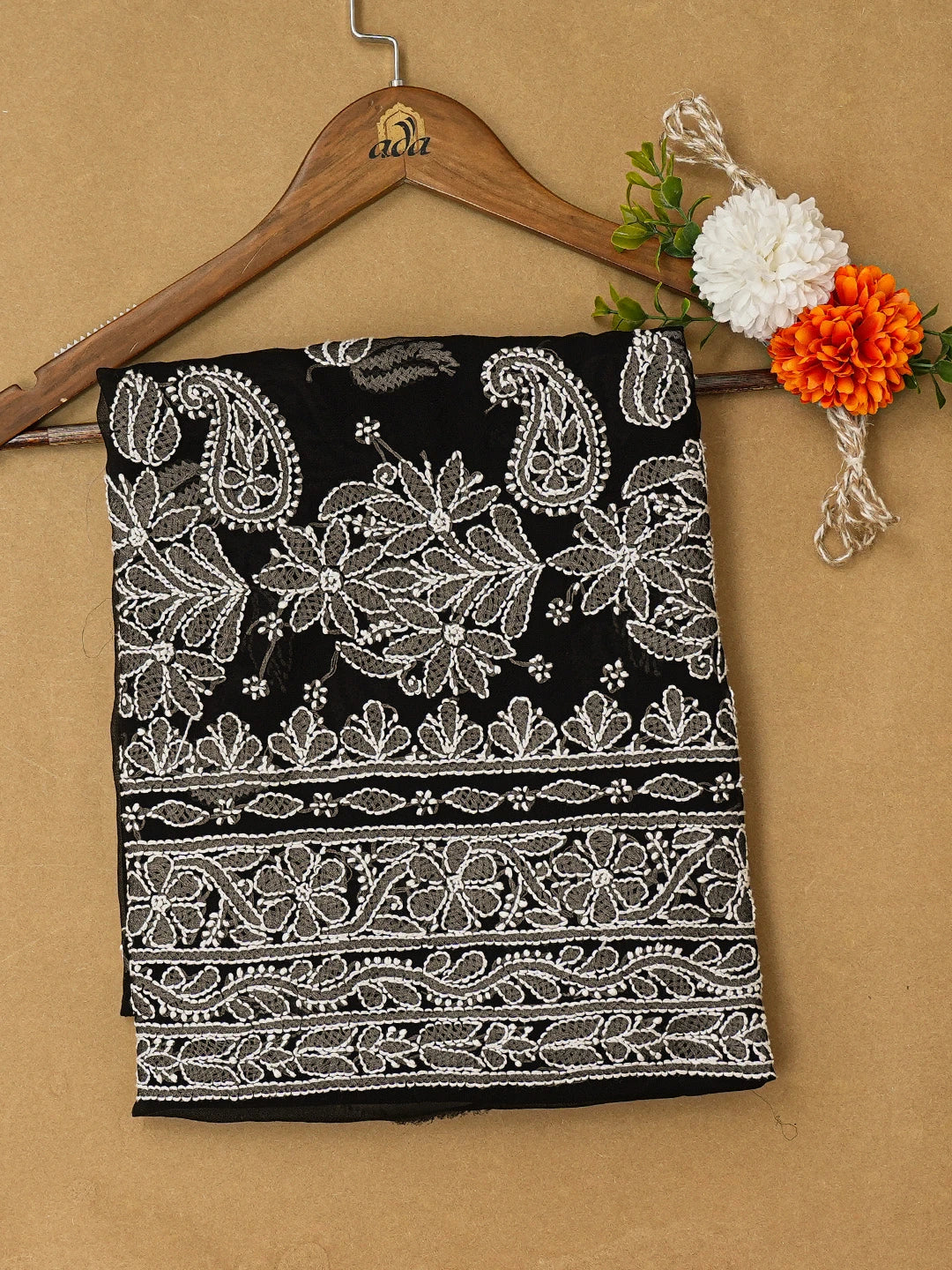 Ada Hand Embroidered Black Georgette Lucknowi Chikankari Unstitched Kurta Piece 01A678540