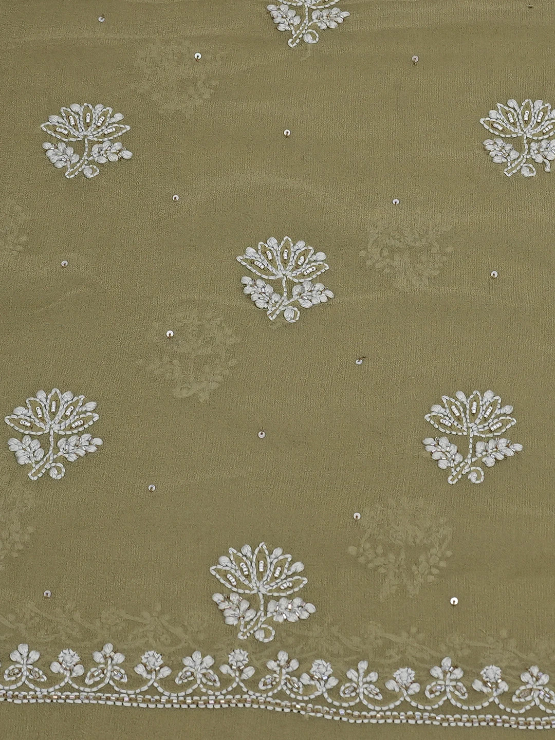 Ada Hand Embroidered Mehandi Green Pure Georgette Lucknowi Chikankari Unstitched Kurta Dupatta Set With Cutdana Work 01A662253
