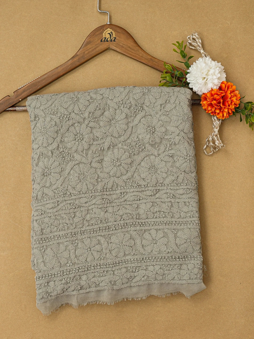 Ada Hand Embroidered Grey Georgette Lucknowi Chikankari Unstitched Kurta Piece 01A614087