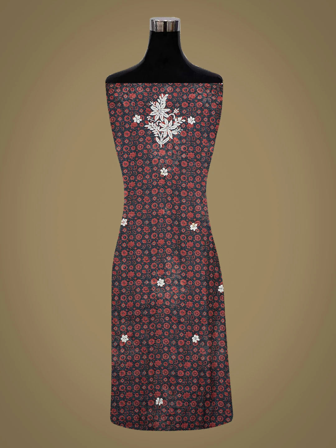 Ada Hand Embroidered Navy Blue Kota Lucknowi Chikankari Unstitched Kurta Piece 01A409950