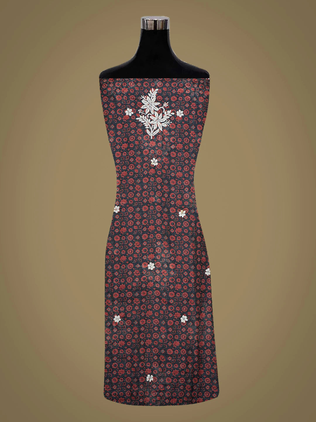 Ada Hand Embroidered Navy Blue Kota Lucknowi Chikankari Unstitched Kurta Piece 01A409950