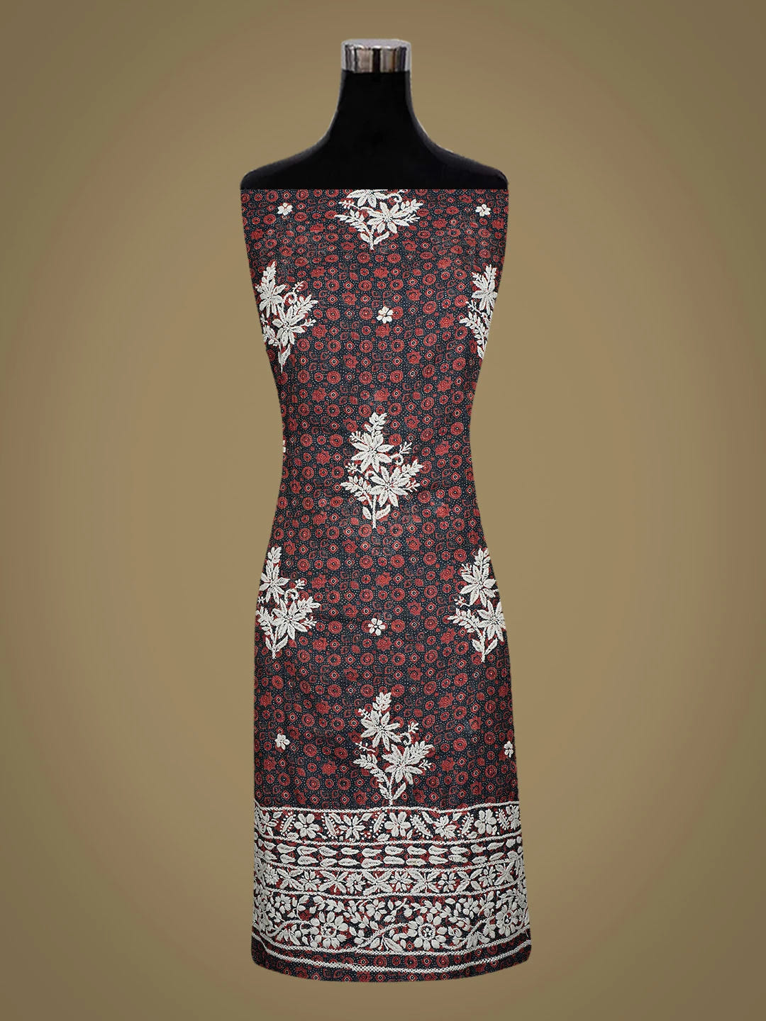 Ada Hand Embroidered Navy Blue Kota Lucknowi Chikankari Unstitched Kurta Piece 01A409950
