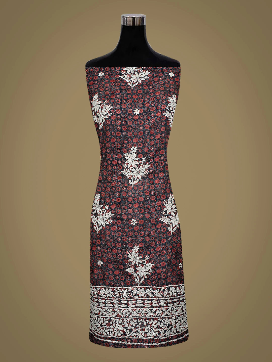 Ada Hand Embroidered Navy Blue Kota Lucknowi Chikankari Unstitched Kurta Piece 01A409950