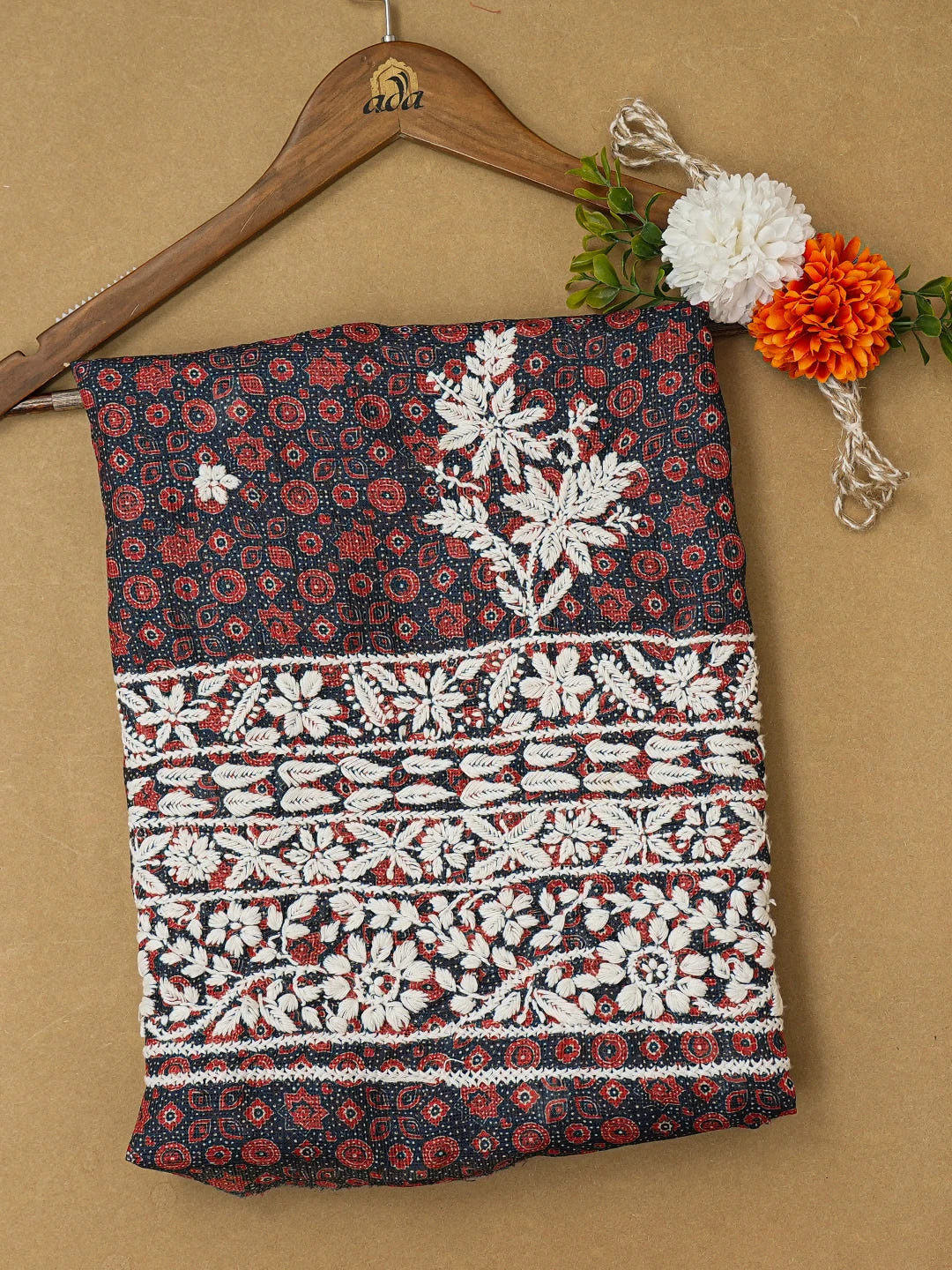 Ada Hand Embroidered Navy Blue Kota Lucknowi Chikankari Unstitched Kurta Piece 01A409950