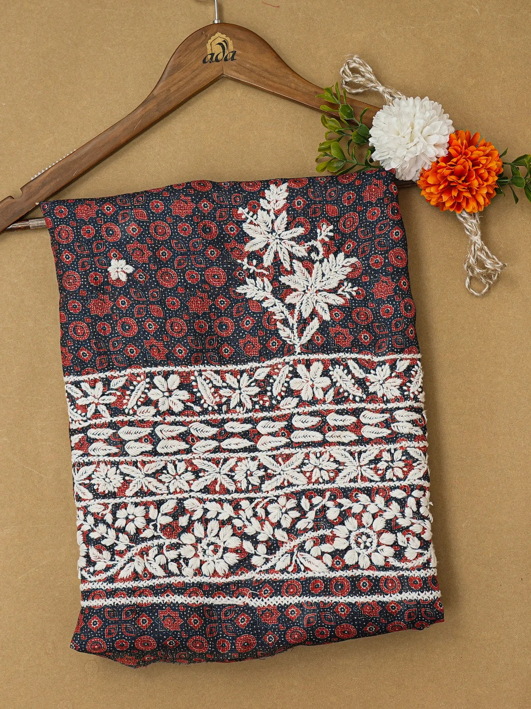 Ada Hand Embroidered Navy Blue Kota Lucknowi Chikankari Unstitched Kurta Piece 01A409950