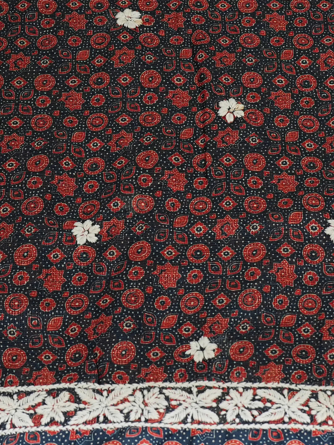 Ada Hand Embroidered Navy Blue Kota Lucknowi Chikankari Unstitched Kurta Piece 01A409950