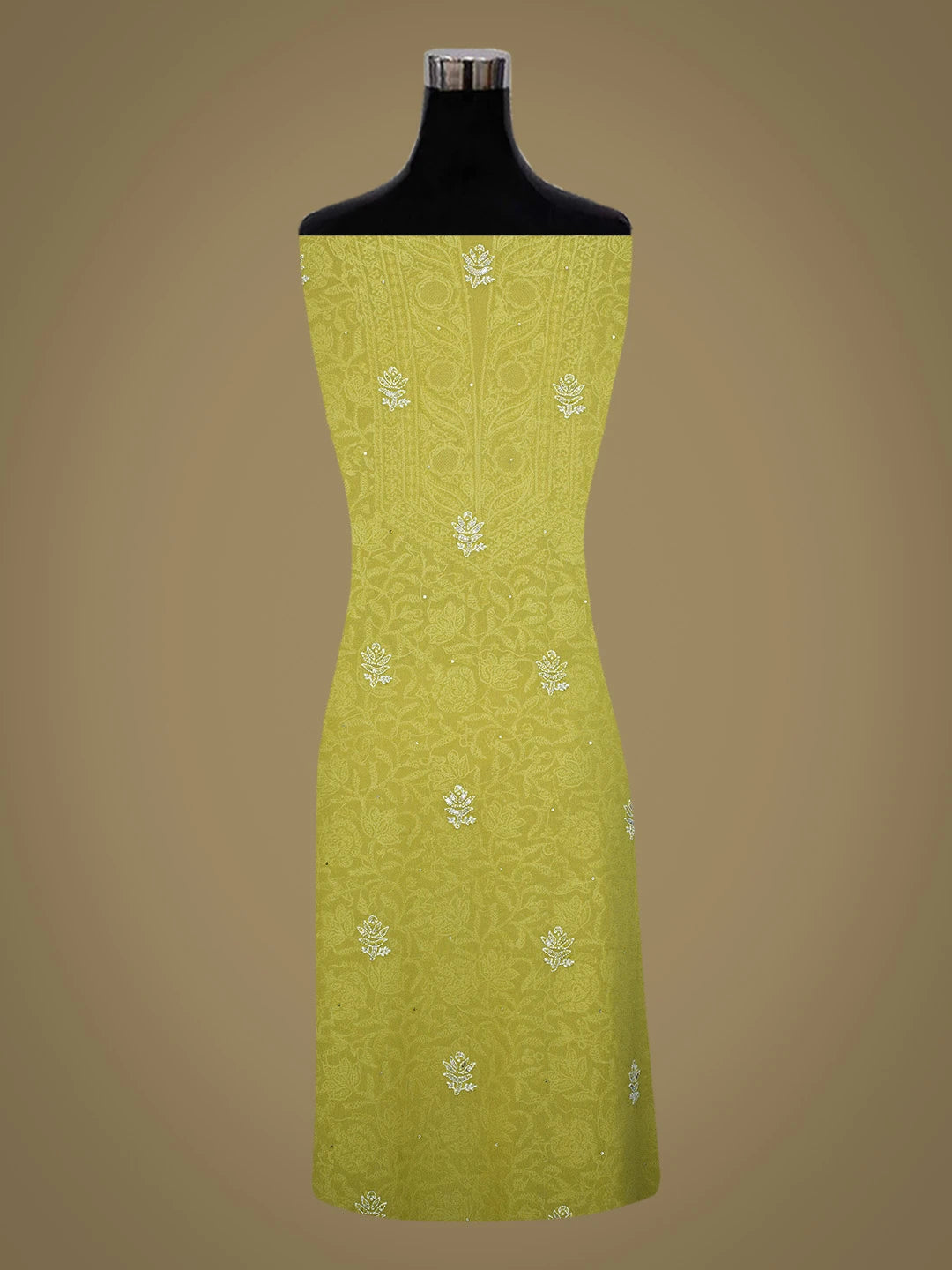 Ada Hand Embroidered Asparagus Green Pure Georgette Lucknowi Chikankari Unstitched Kurta Dupatta Set With Cutdana Work 01A682607