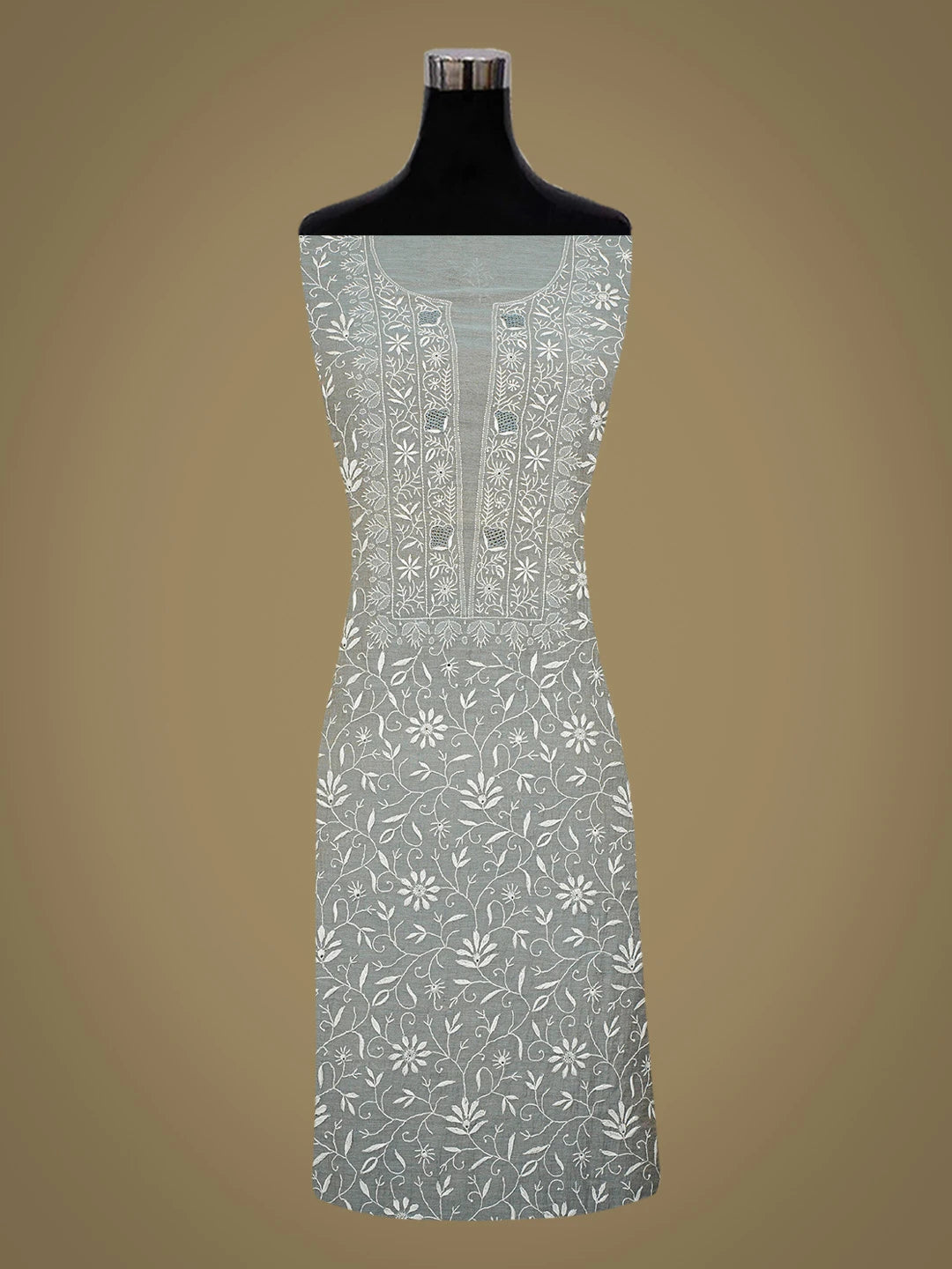 Ada Hand Embroidered Grey Tissue Lucknowi Chikankari Unstitched Kurta Dupatta Set 01A685906