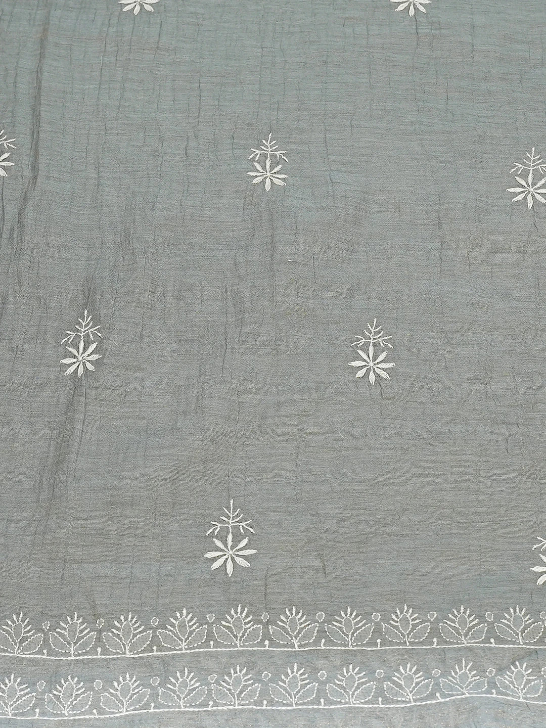 Ada Hand Embroidered Grey Tissue Lucknowi Chikankari Unstitched Kurta Dupatta Set 01A685906
