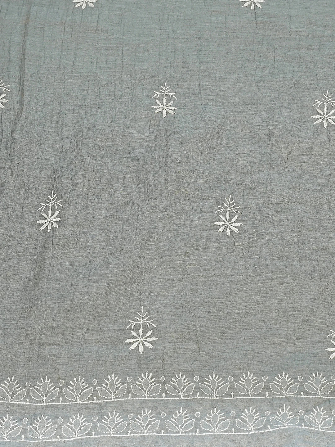 Ada Hand Embroidered Grey Tissue Lucknowi Chikankari Unstitched Kurta Dupatta Set 01A685906