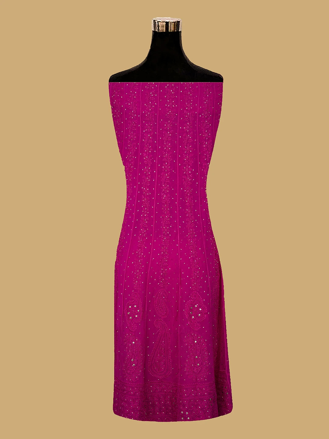 Ada Hand Embroidered Magenta Viscose Georgette Lucknowi Chikankari Semi-Stitched Anarkali Kurta Dupatta Set With Mukaish Work 01A640950