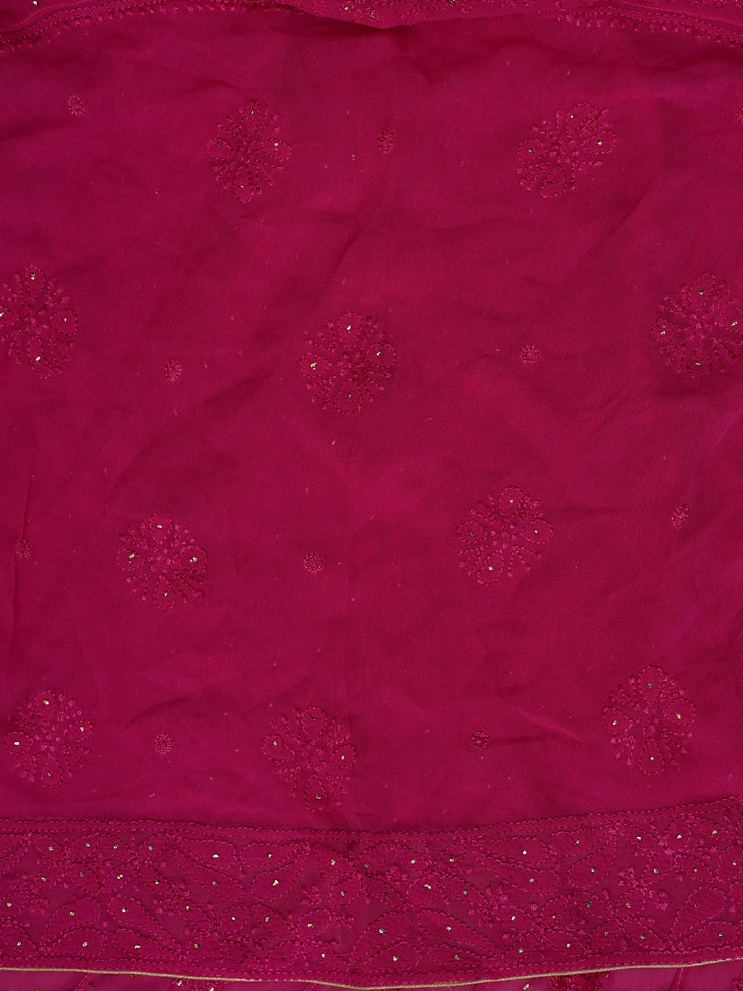 Ada Hand Embroidered Magenta Viscose Georgette Lucknowi Chikankari Semi-Stitched Anarkali Kurta Dupatta Set With Mukaish Work 01A640950