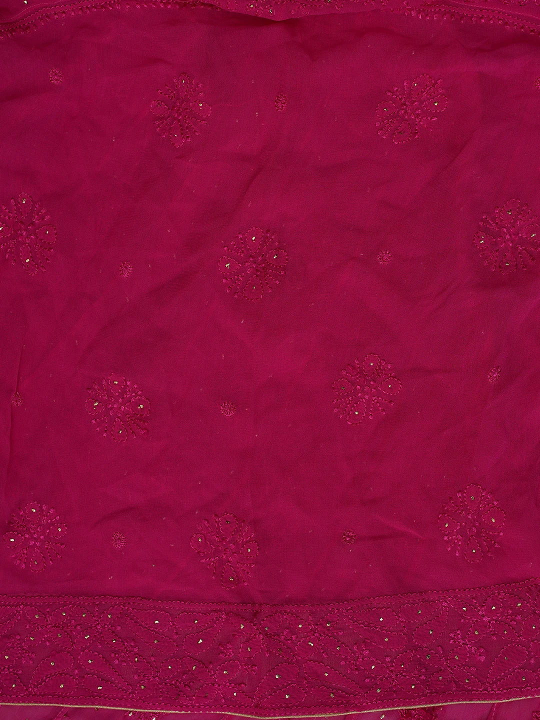 Ada Hand Embroidered Magenta Viscose Georgette Lucknowi Chikankari Semi-Stitched Anarkali Kurta Dupatta Set With Mukaish Work 01A640950