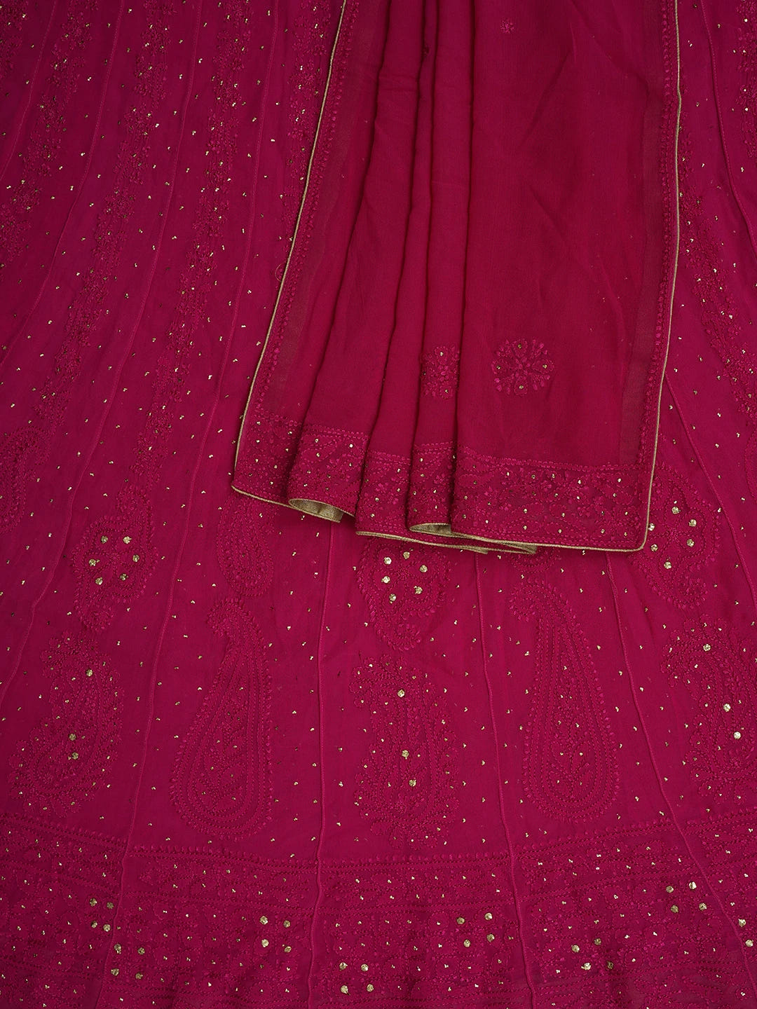 Ada Hand Embroidered Magenta Viscose Georgette Lucknowi Chikankari Semi-Stitched Anarkali Kurta Dupatta Set With Mukaish Work 01A640950