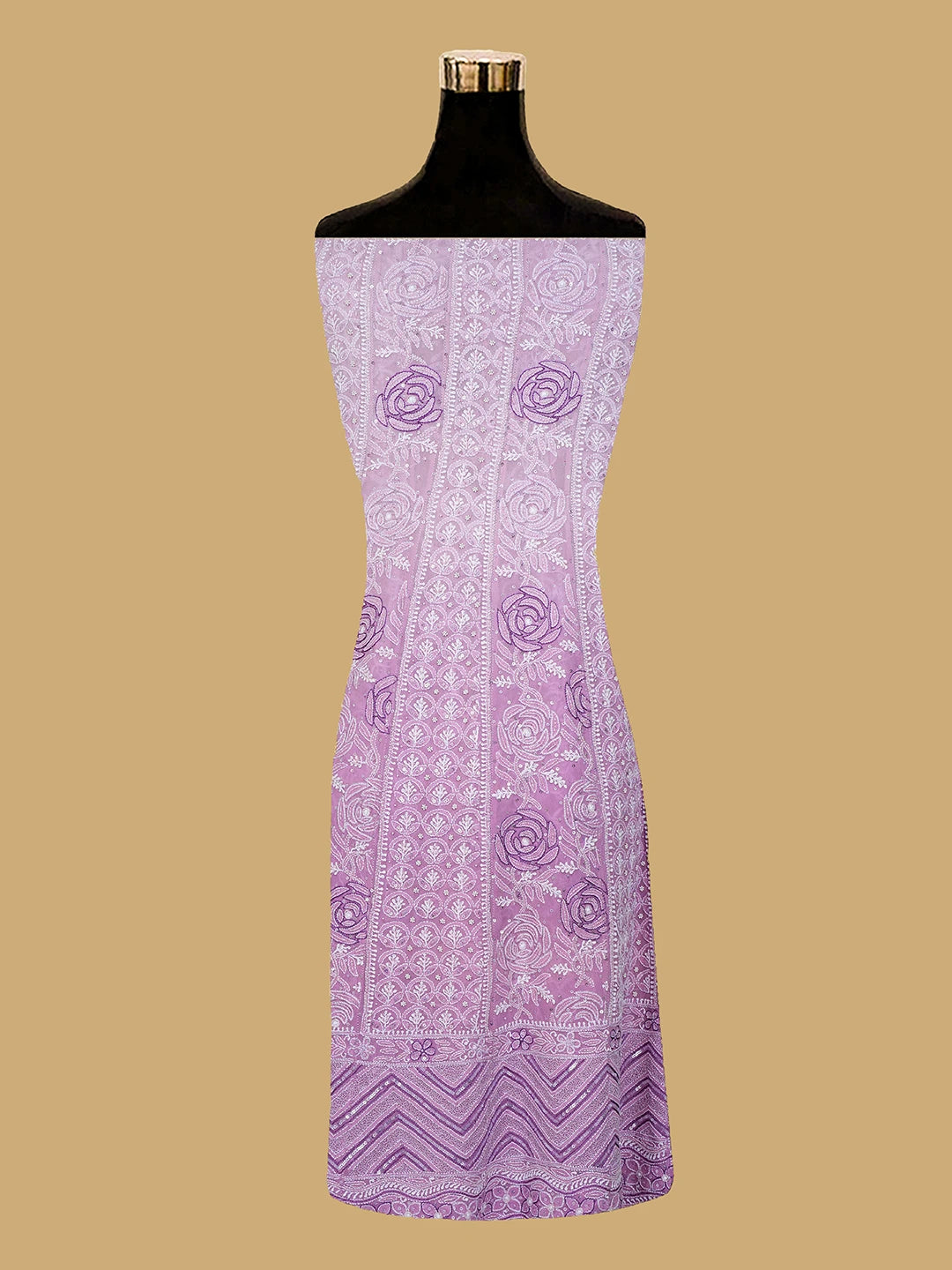 Ada Hand Embroidered Lavender Pure Georgette Lucknowi Chikankari Semi-Stitched Anarkali Kurta Dupatta Set With Pearl Work 01A347655