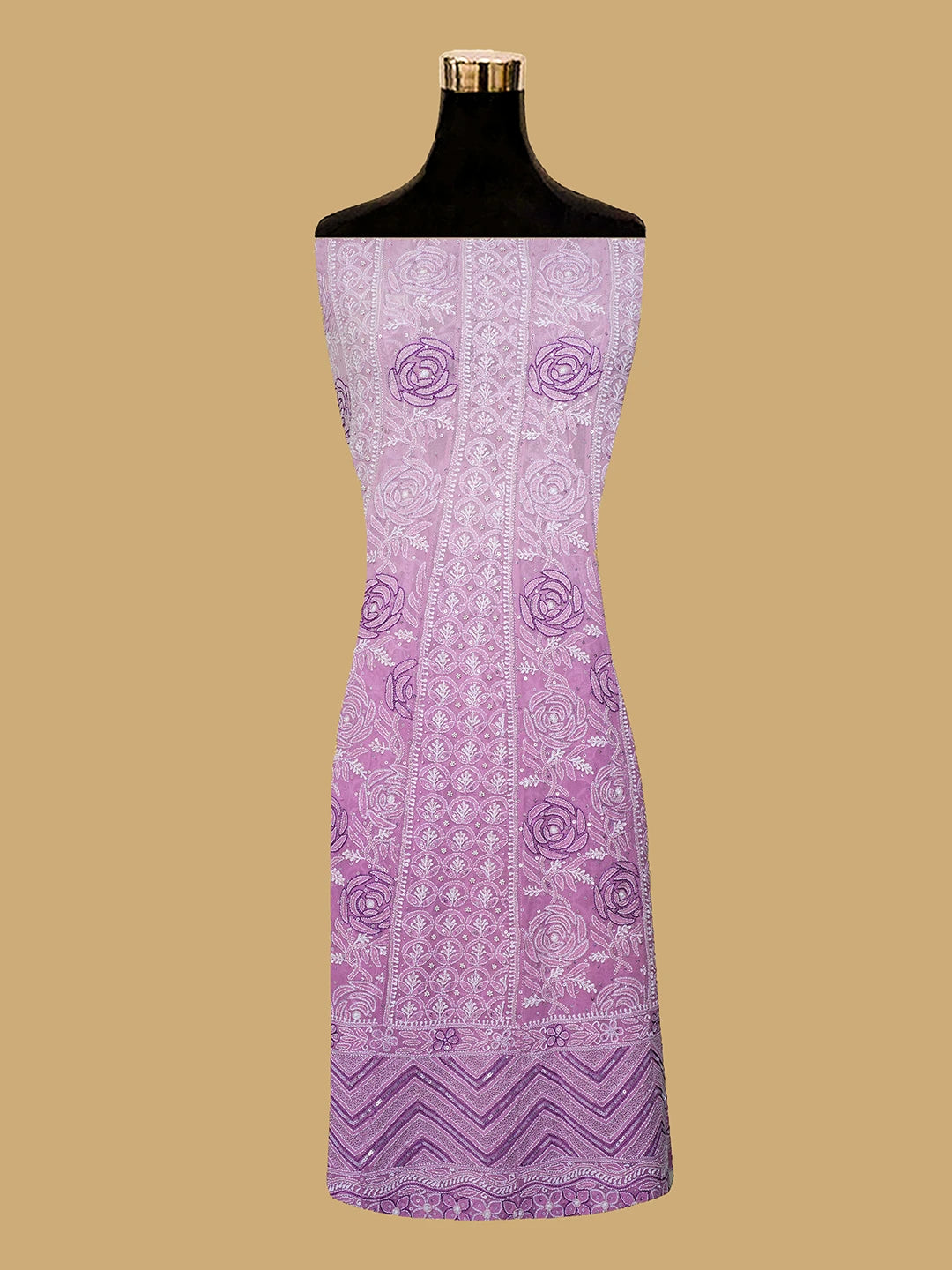 Ada Hand Embroidered Lavender Pure Georgette Lucknowi Chikankari Semi-Stitched Anarkali Kurta Dupatta Set With Pearl Work 01A347655