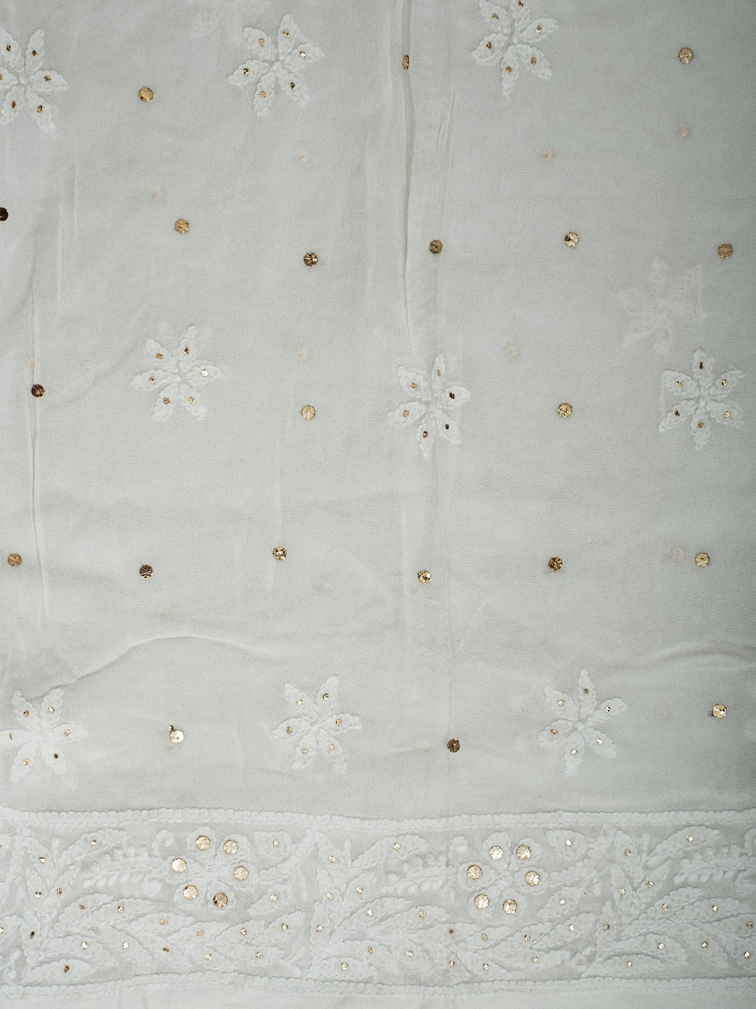 Ada Hand Embroidered White Viscose Georgette Lucknowi Chikankari Semi-Stitched Anarkali Kurta Dupatta Set With Mukaish Work 01A700028