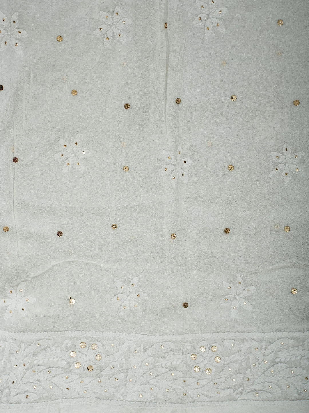 Ada Hand Embroidered White Viscose Georgette Lucknowi Chikankari Semi-Stitched Anarkali Kurta Dupatta Set With Mukaish Work 01A700028